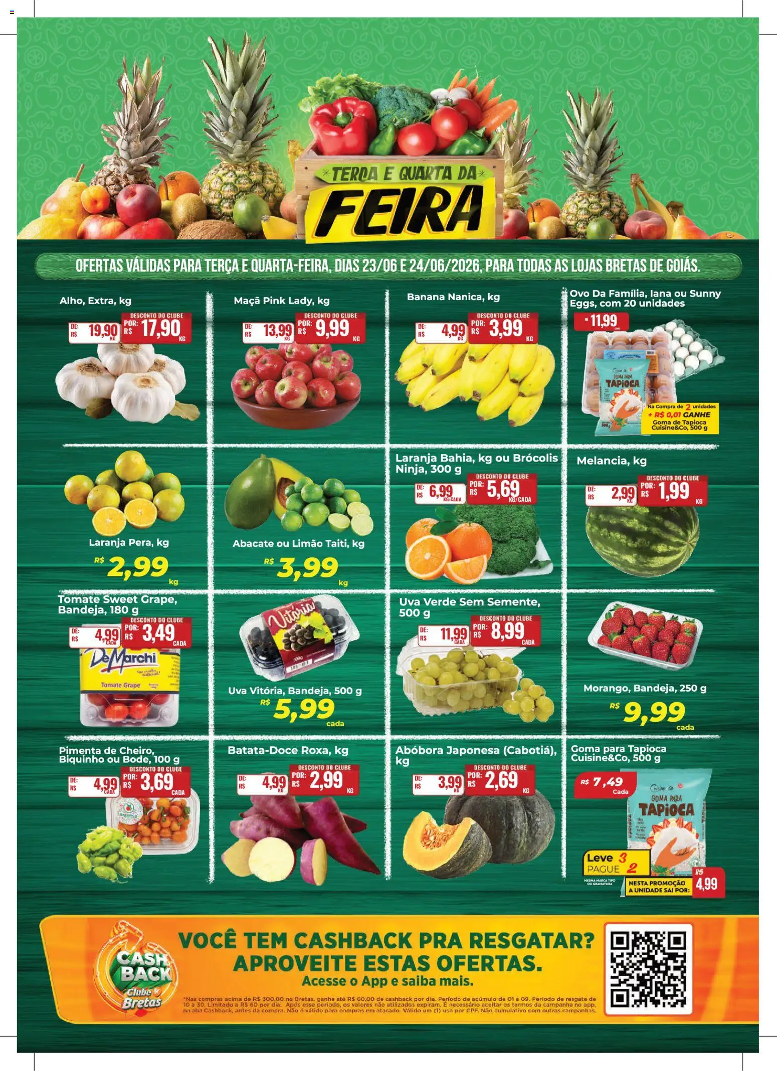 Bretas Folheto - válido de 23/06/2026 | Página: 1 | Produtos: Abóbora, Pimenta, Tapioca, Brócolis
