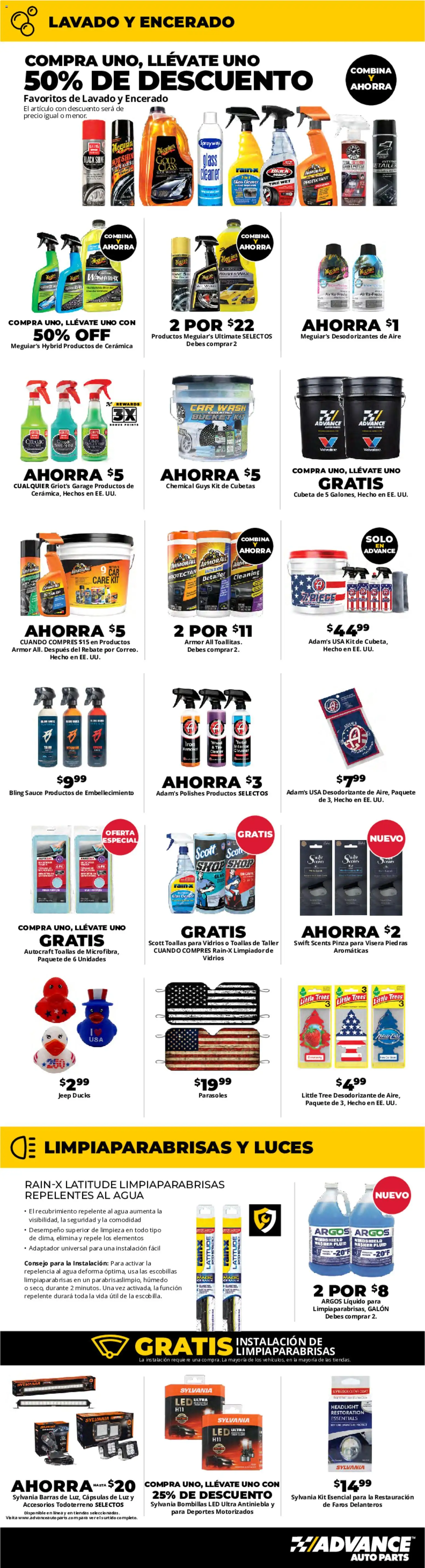 Advance Auto Parts Sales Ad - Spanish - valid from 24.05.2026 | Page: 5 | Products: Headlight, Windshield, Water, Washer