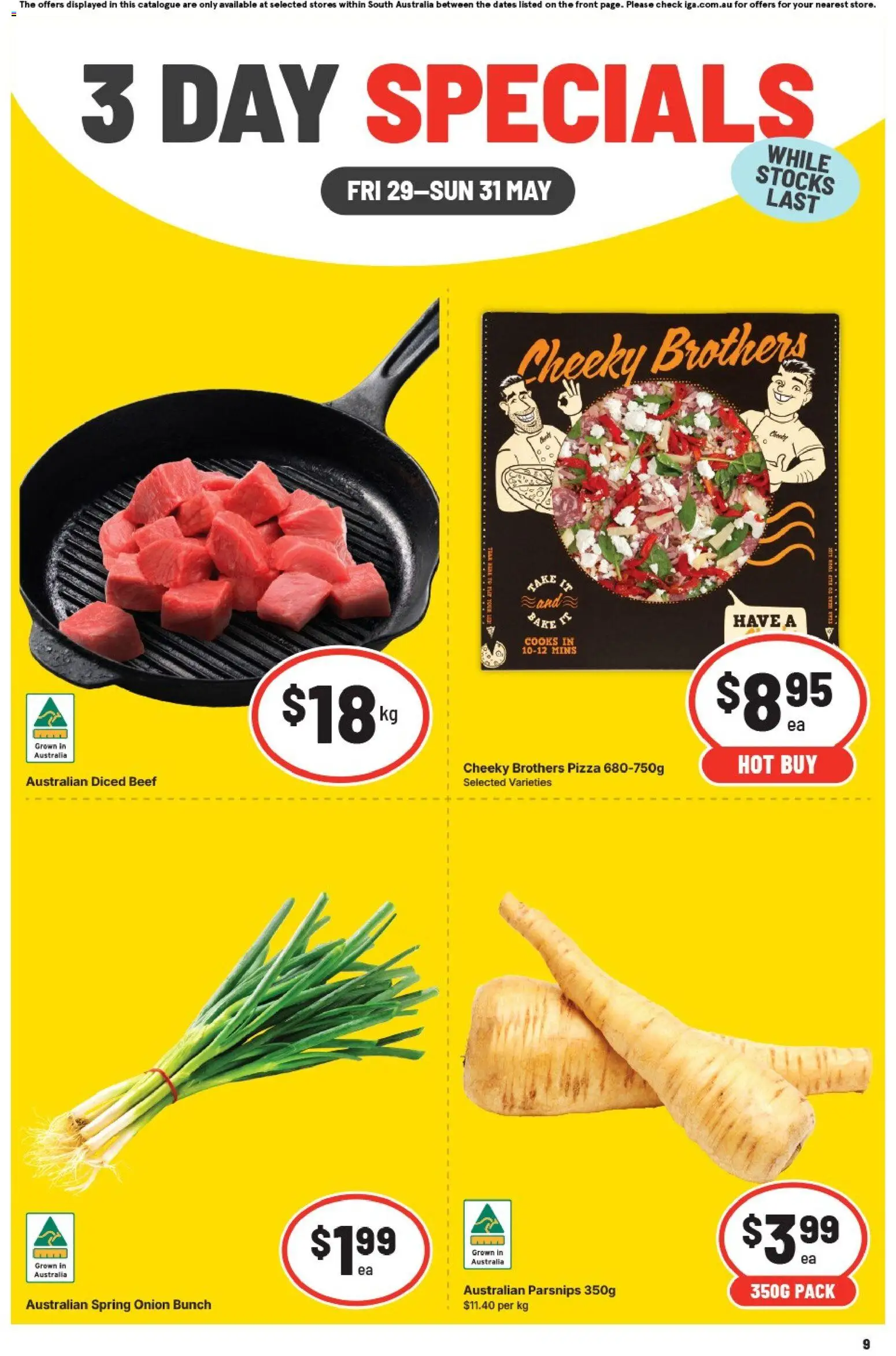 IGA catalogue - valid from 29.05.2026 | Page: 1 | Products: Pizza, Beef