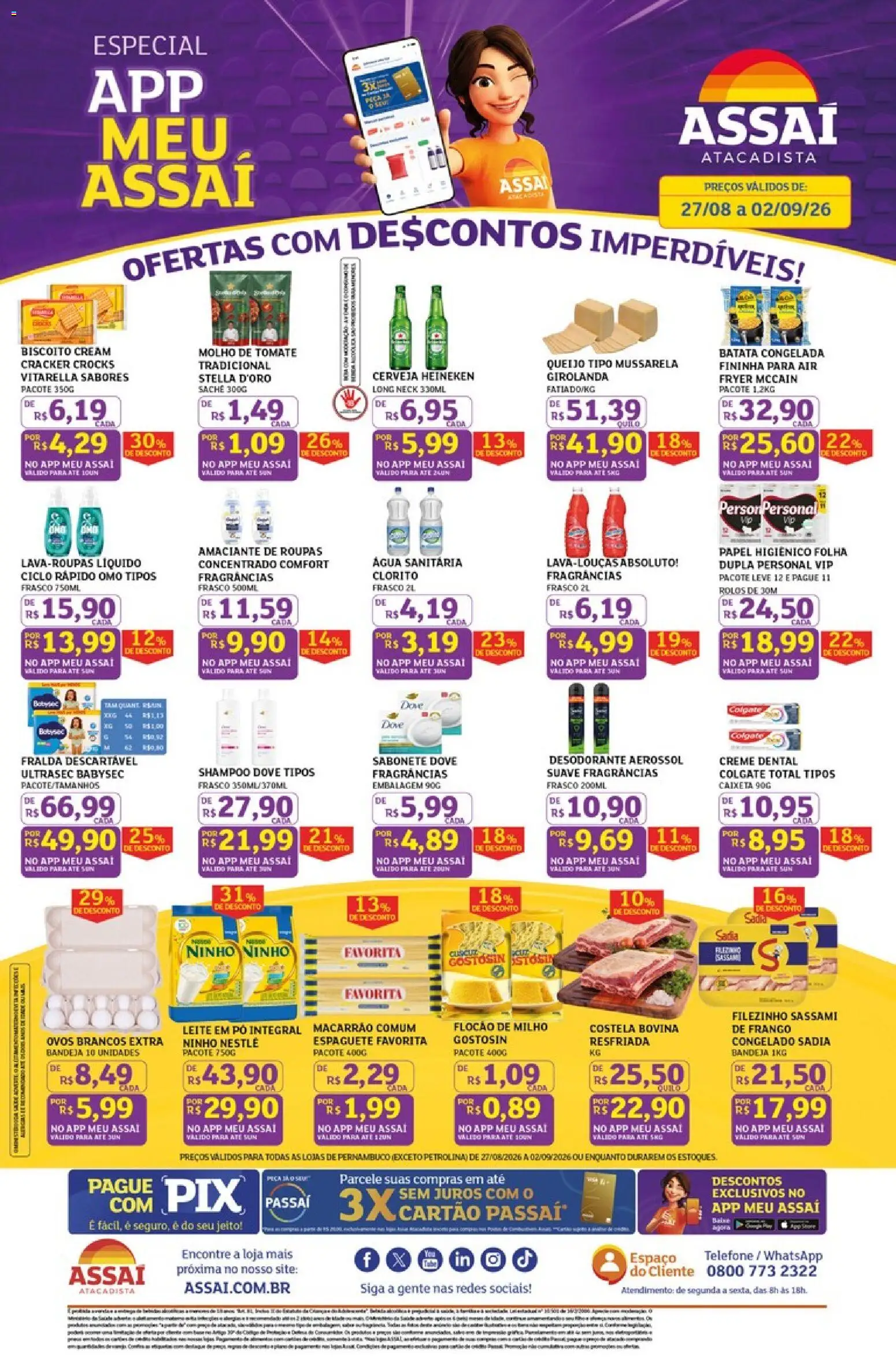 Assaí Atacadista Folheto - válido de 27/08/2026 | Página: 1 | Produtos: Tomate, Costela bovina, Frango, Milho