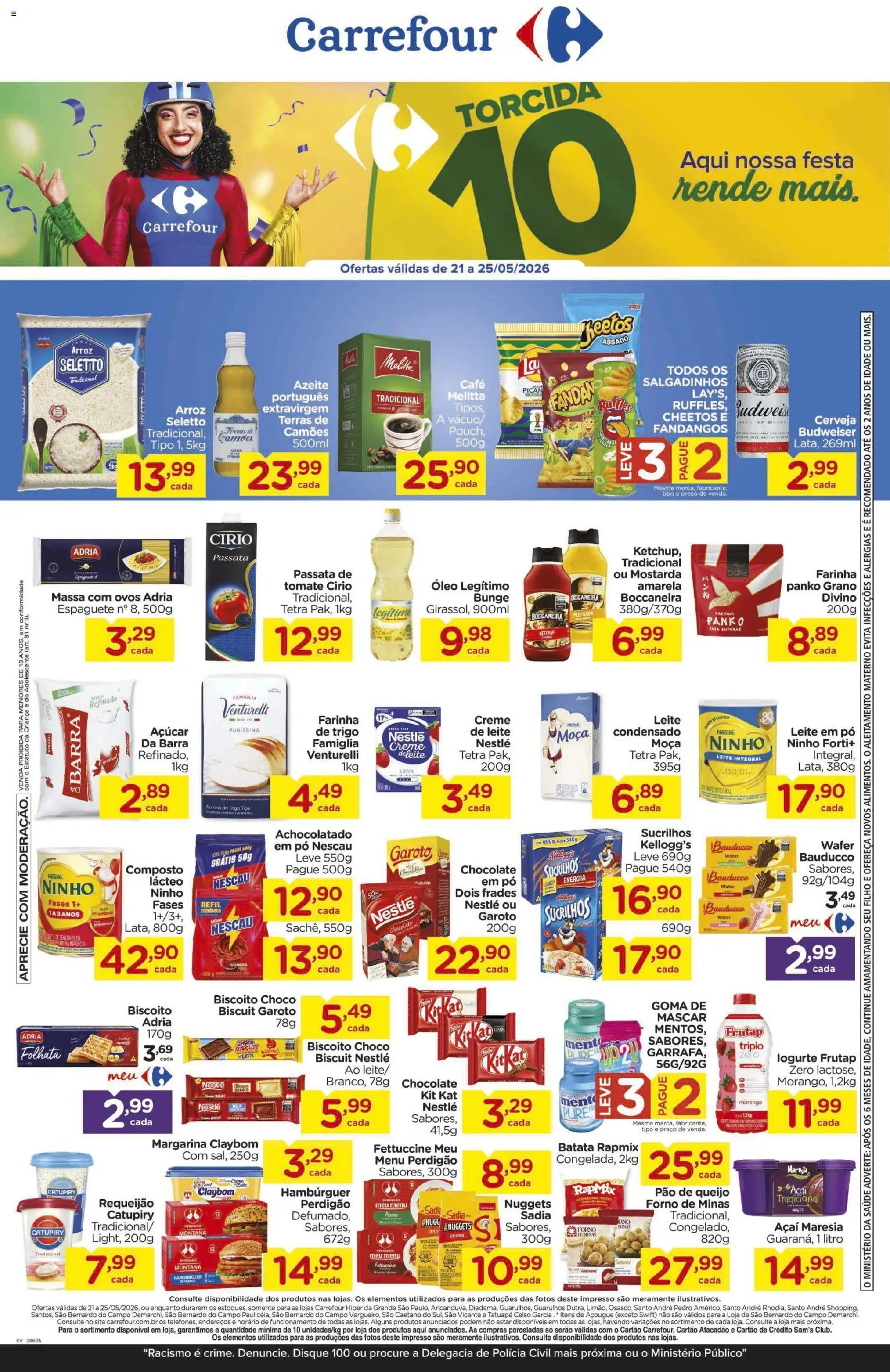 Carrefour Folheto - válido de 21.05.2026 | Página: 1 | Produtos: Achocolatado, Salgadinhos, Hambúrguer, Açaí