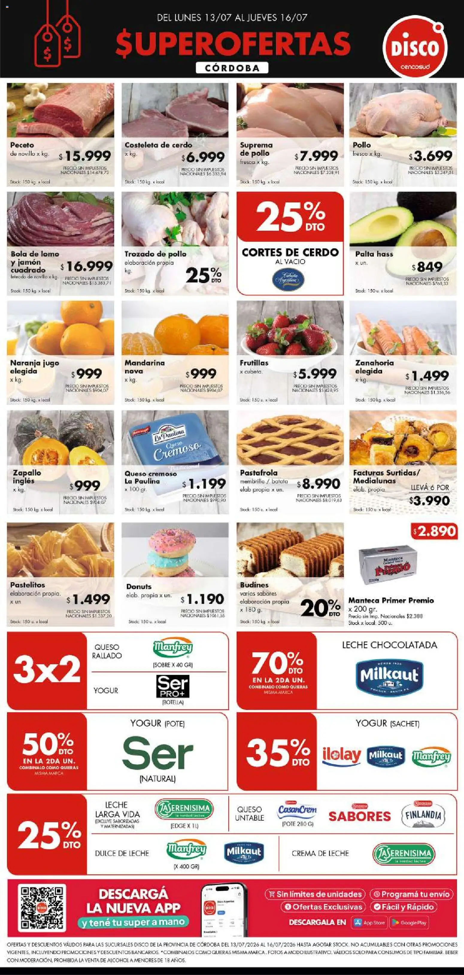 Disco - FERIA DE FRESCOS CORDOBA │ válido desde el 12/07/2026 | Página: 1 | Productos: Crema de leche, Queso, Yogur, Jamón