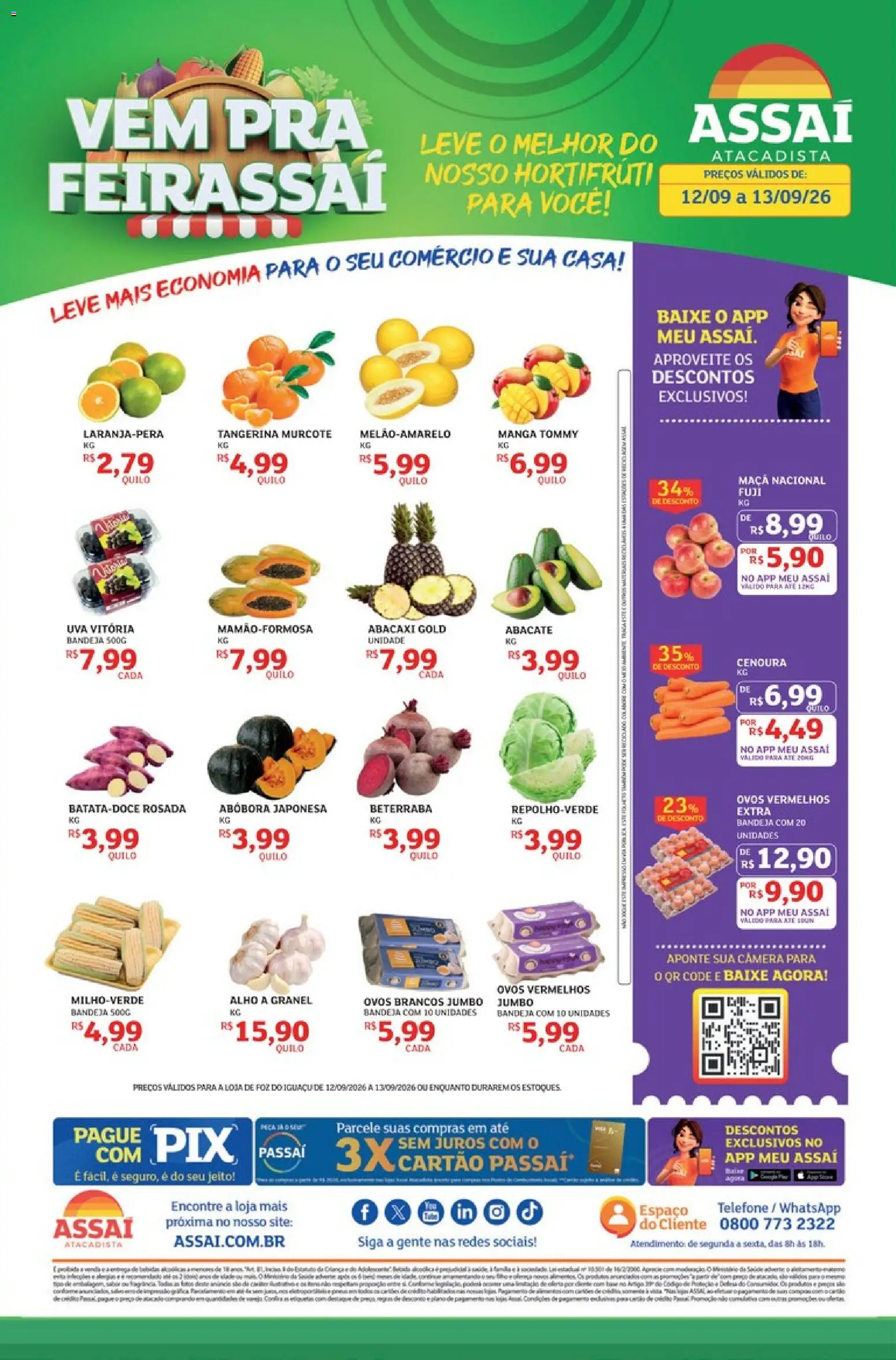 Assaí Atacadista Folheto - válido de 12/09/2026 | Página: 1 | Produtos: Alho, Abacate, Manga, Telefone