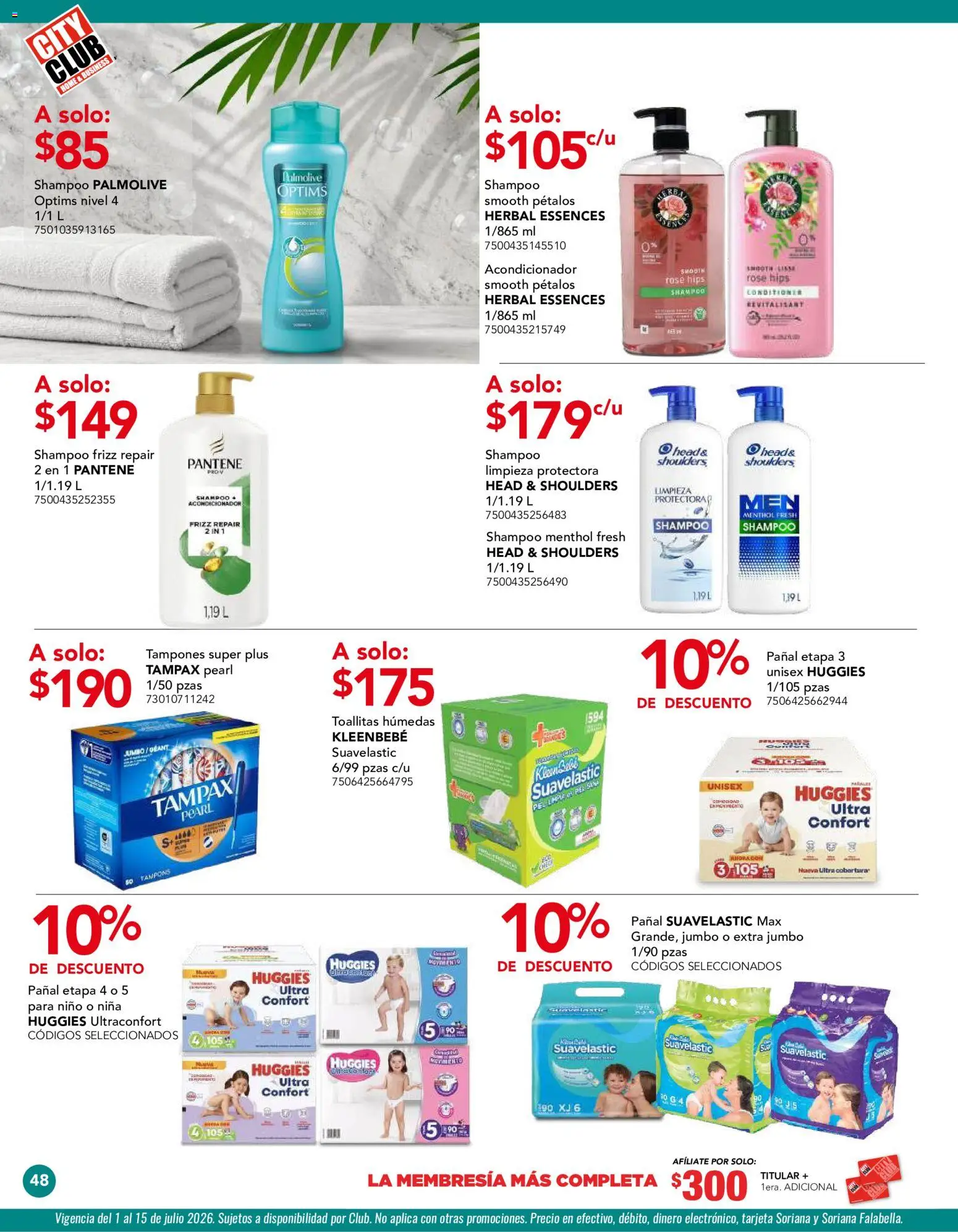 Nuevas ofertas de City Club válidas en toda la República Mexicana desde el 01/07/2026. ¡Encuentra las mejores ofertas en City Club catálogo! | Página: 48 | Productos: Toallitas húmedas, Tampones, Acondicionador