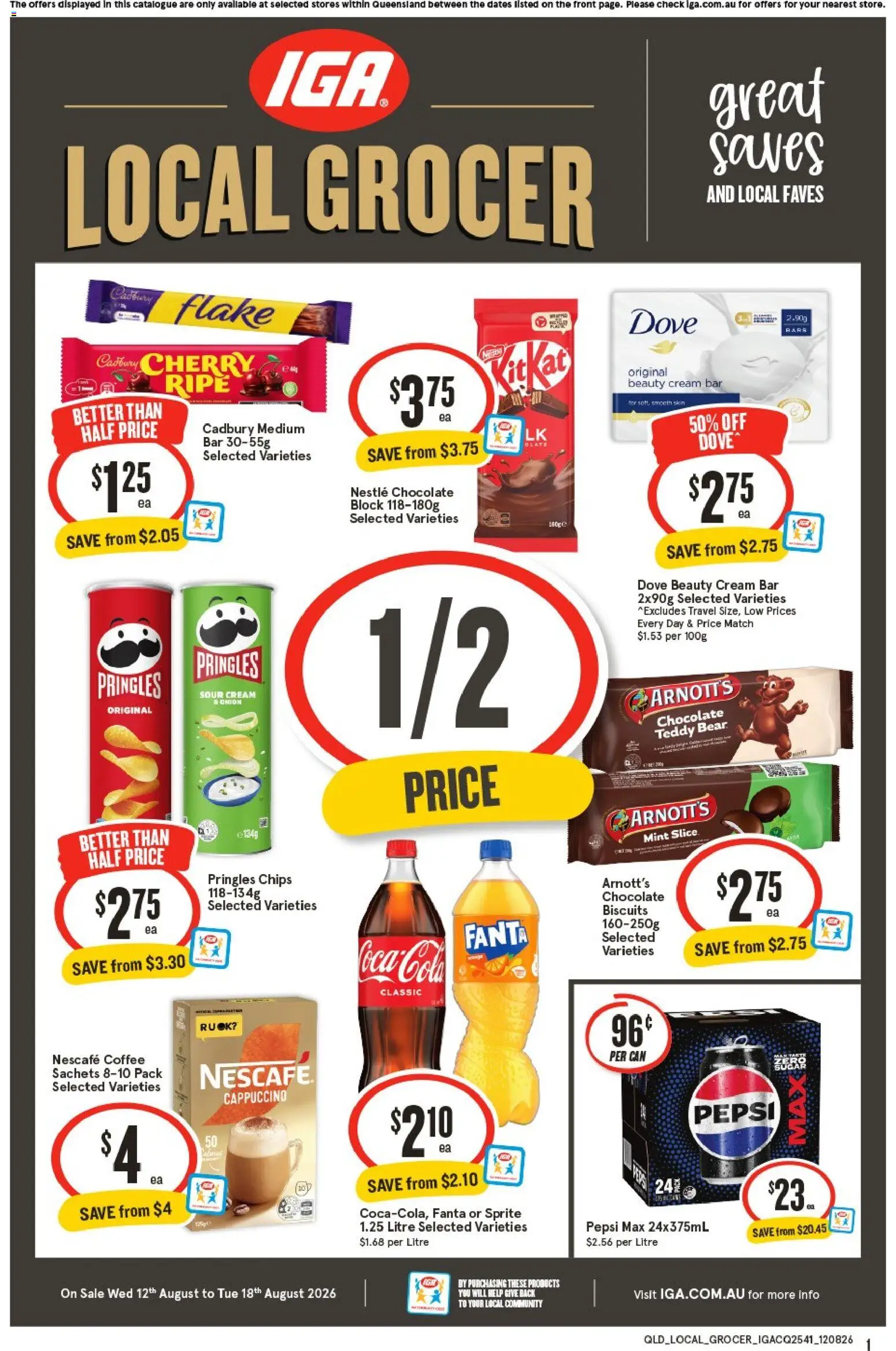 IGA catalogue - valid from 12/08/2026 | Page: 1 | Products: Chocolate, Chips, Biscuits, Cappuccino
