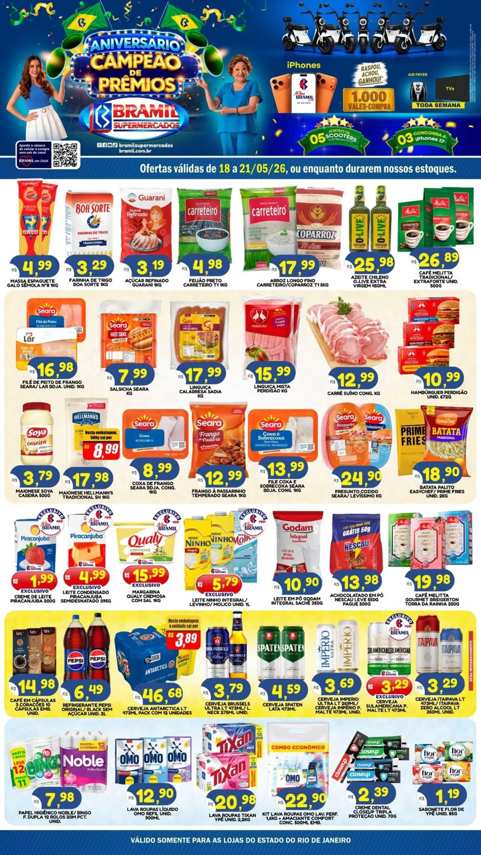Bramil Supermercados Folheto - válido de 18.05.2026 | Página: 1 | Produtos: Rolo, Coxa de frango, Maionese, Leite condensado