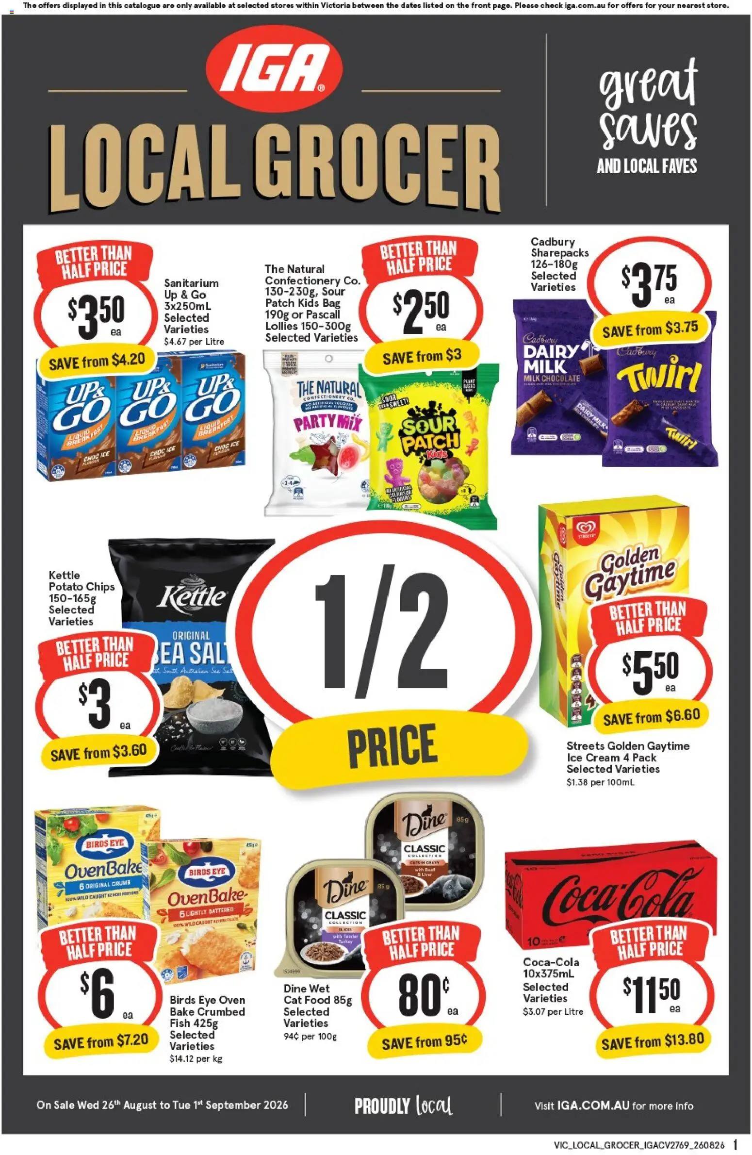 IGA catalogue - valid from 26/08/2026 | Page: 1 | Products: Fish, Up & go, Bag, Kettle