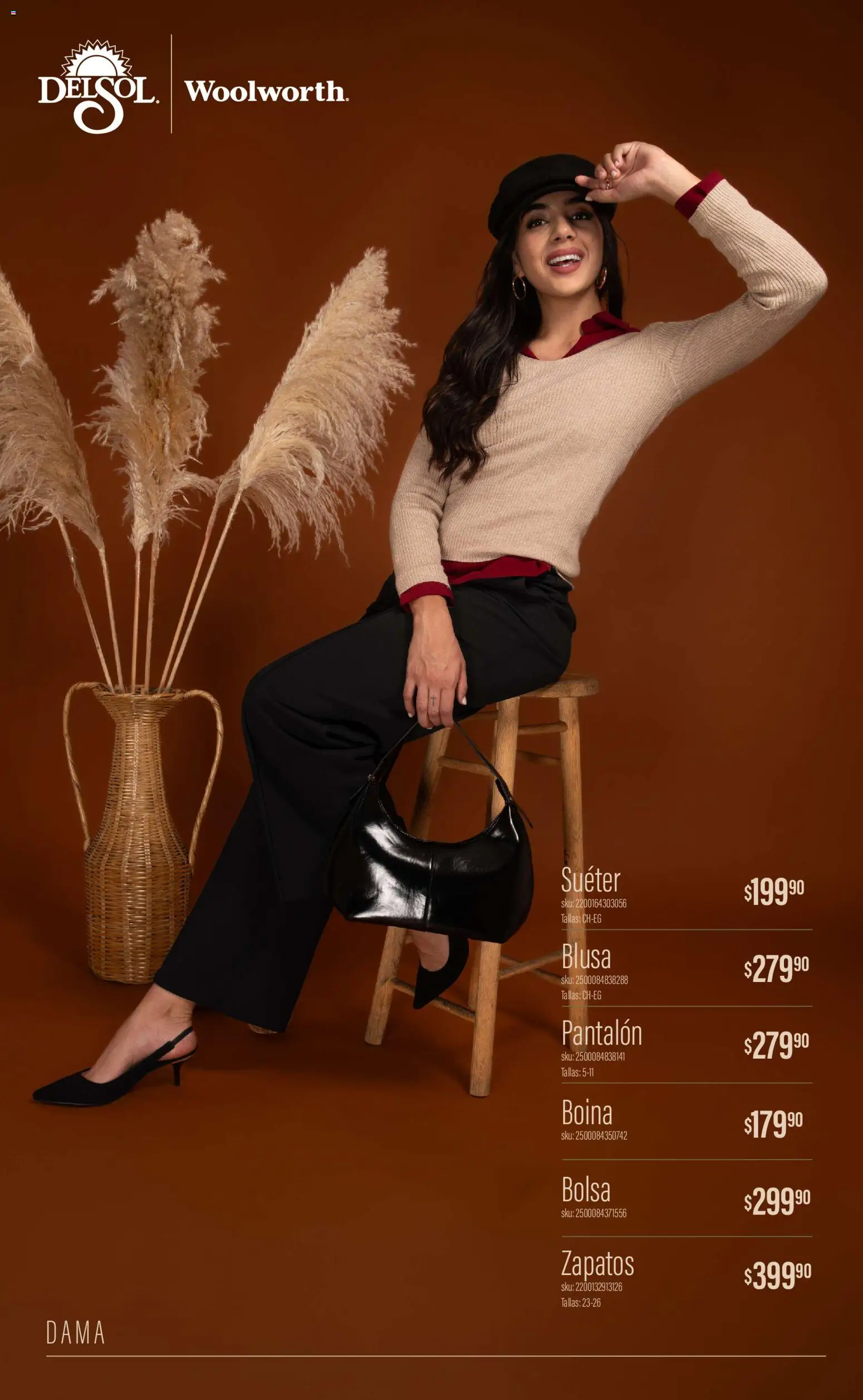 Nuevas ofertas de Del Sol y Woolworth válidas en toda la República Mexicana desde el 01/10/2026. ¡Encuentra las mejores ofertas en Del Sol y Woolworth catálogo Luce el Otoño! | Página: 5 | Productos: Blusa, Suéter, Zapatos, Boina