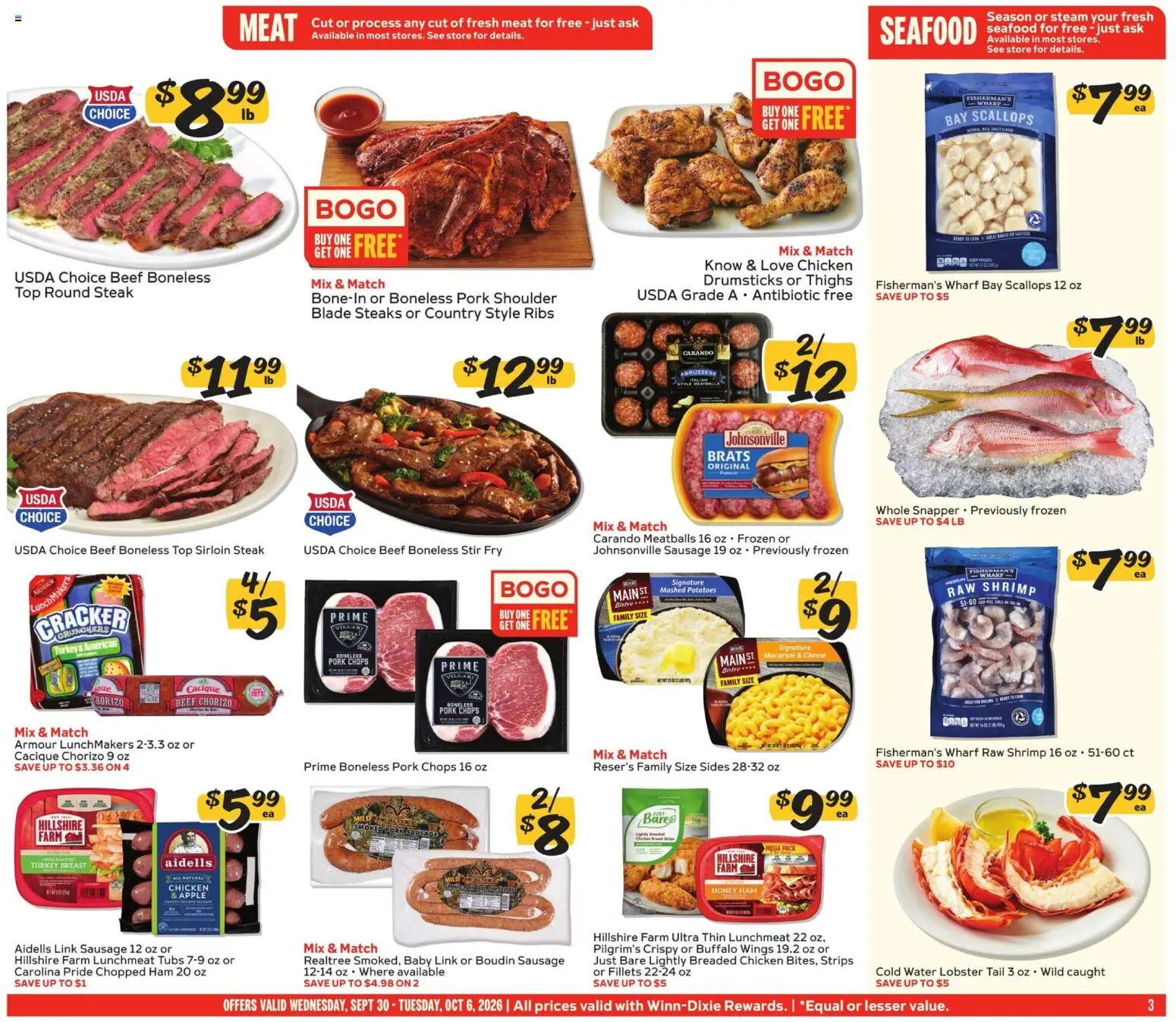 Winn Dixie Weekly Weekly Ad - valid from 09/30/2026 | Page: 3 | Products: Shrimp, Ham, Potatoes, Steak
