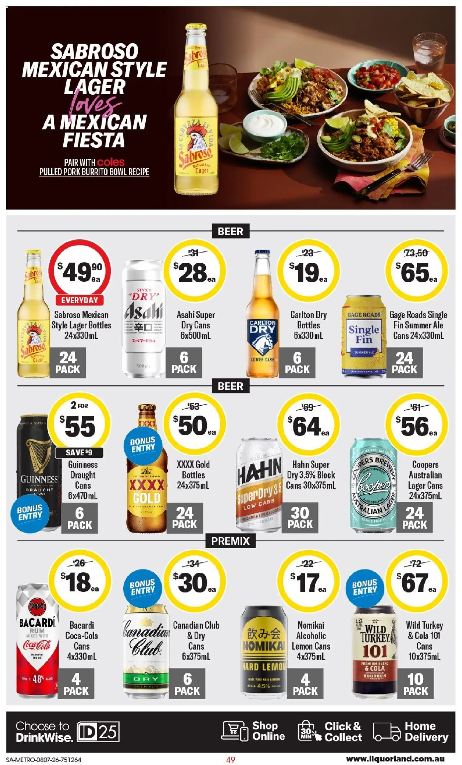 Coles catalogue - valid from 08/07/2026 | Page: 49 | Products: Beer, Pork, Coca Cola, Turkey