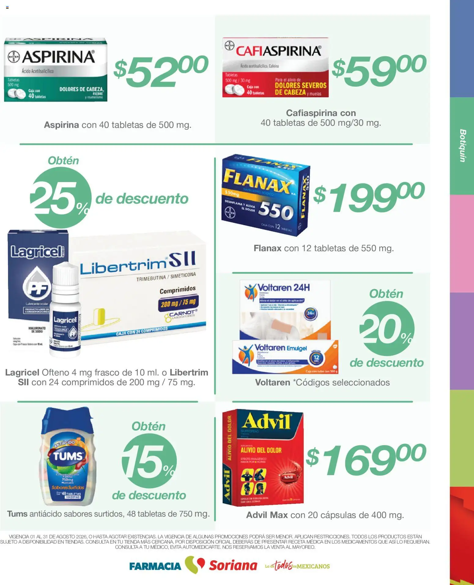 Nuevas ofertas de Soriana válidas en toda la República Mexicana desde el 01/08/2026. ¡Encuentra las mejores ofertas en Soriana Folleto Farmacia Soriana Híper Nacional! | Página: 4 | Productos: Frasco, Antiácido, Caja