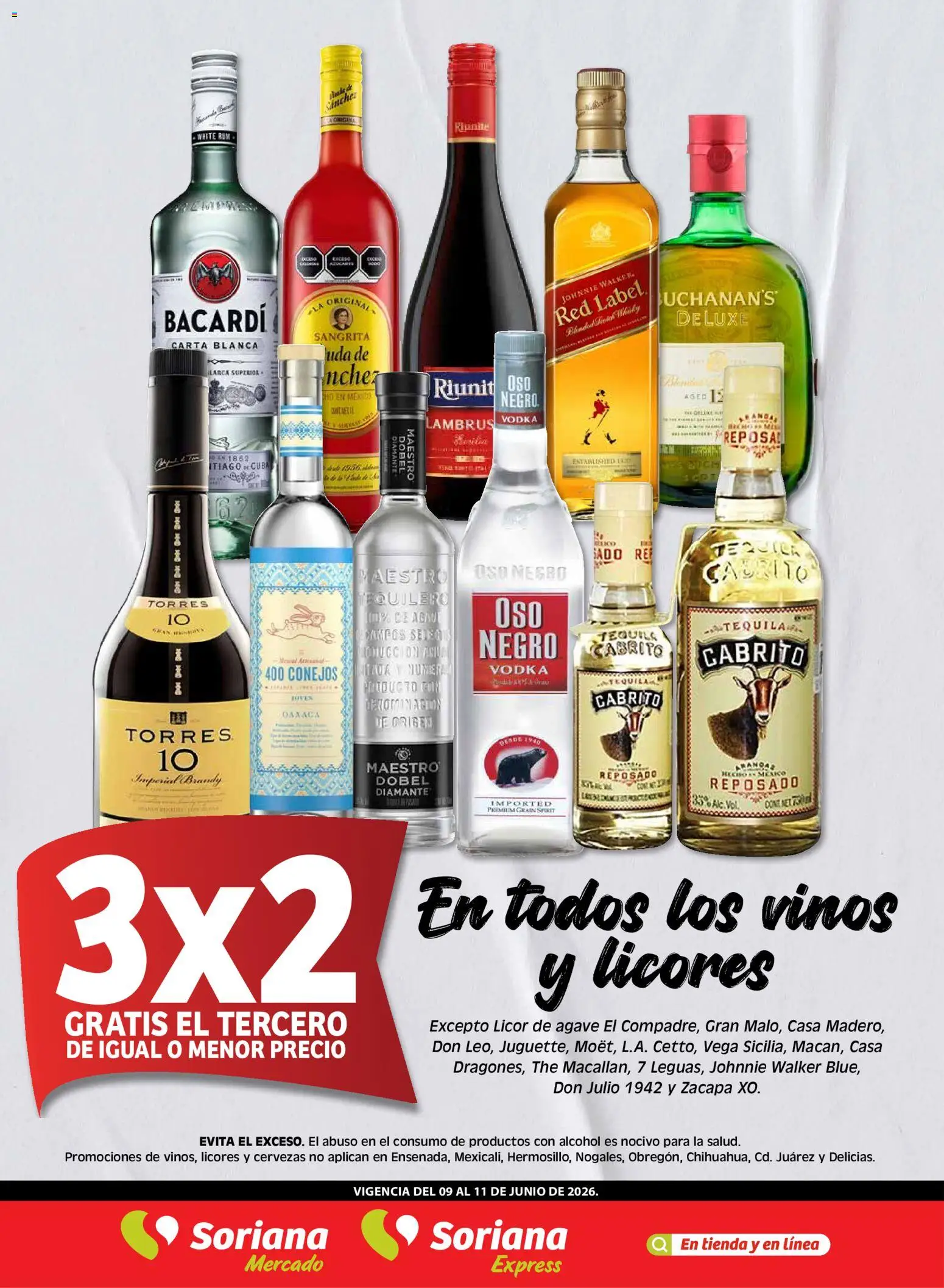 Nuevas ofertas de Soriana válidas en toda la República Mexicana desde el 09.06.2026. ¡Encuentra las mejores ofertas en Soriana Frescos del Mandado Mercado: Ags, Nay, Jal, Qro, Col, Mich, Gto, Hgo, Tlax, Mor, Pue, Gro, Oax, Edo. de Mex, CDMX, Zac y! | Página: 3 | Productos: Tequila, Té, Vodka