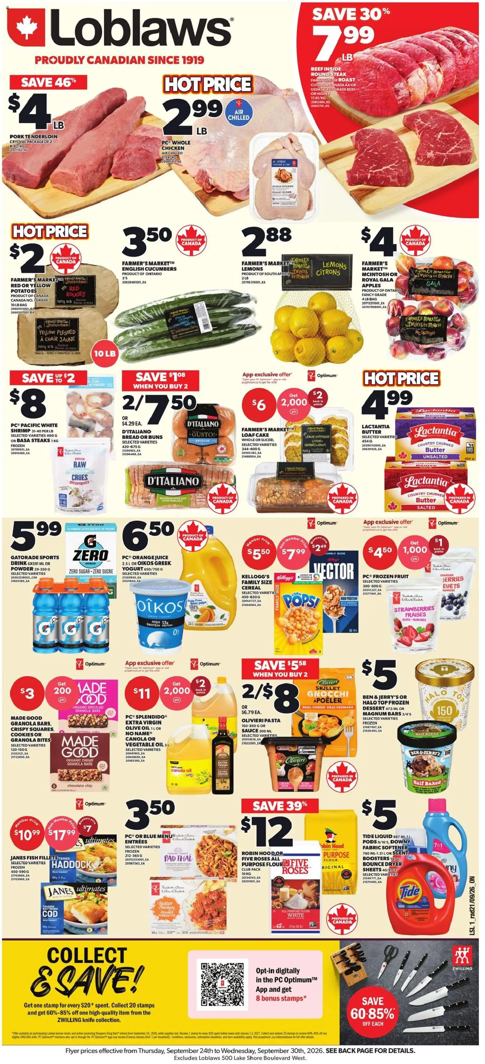 Loblaws flyer valid from Sep 24, 2026 | Page: 1 | Products: Gnocchi, Potatoes, Roast, Bread