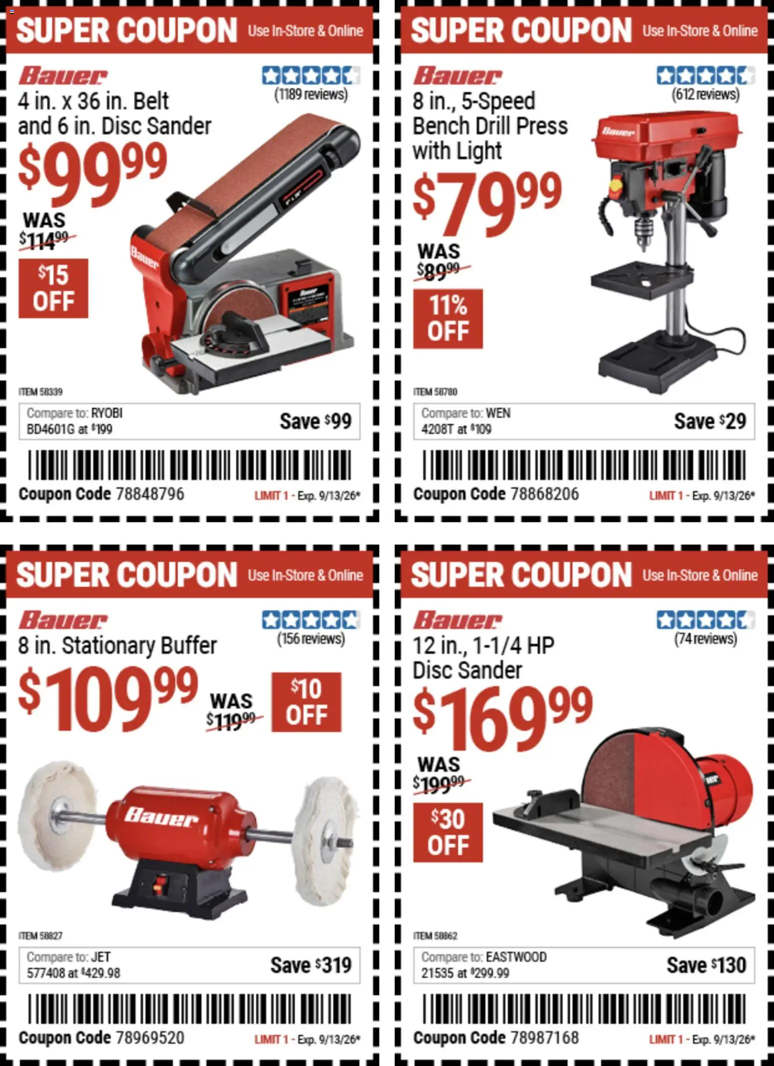 Harbor Freight Weekly Ad - valid from 08/31/2026 | Page: 2 | Products: Press, Buffer, Sander, Belt