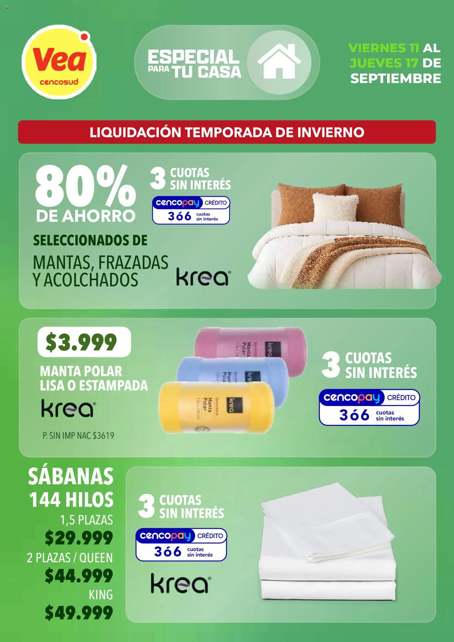 Vea - Especial para tu casa │ válido desde el 11/09/2026 | Página: 7 | Productos: Sabanas, Manta