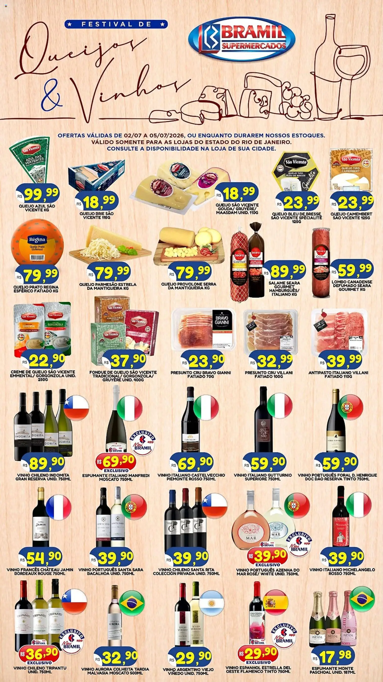 Bramil Supermercados Folheto - válido de 02/07/2026 | Página: 1 | Produtos: Espumante, Lombo, Salame, Brie