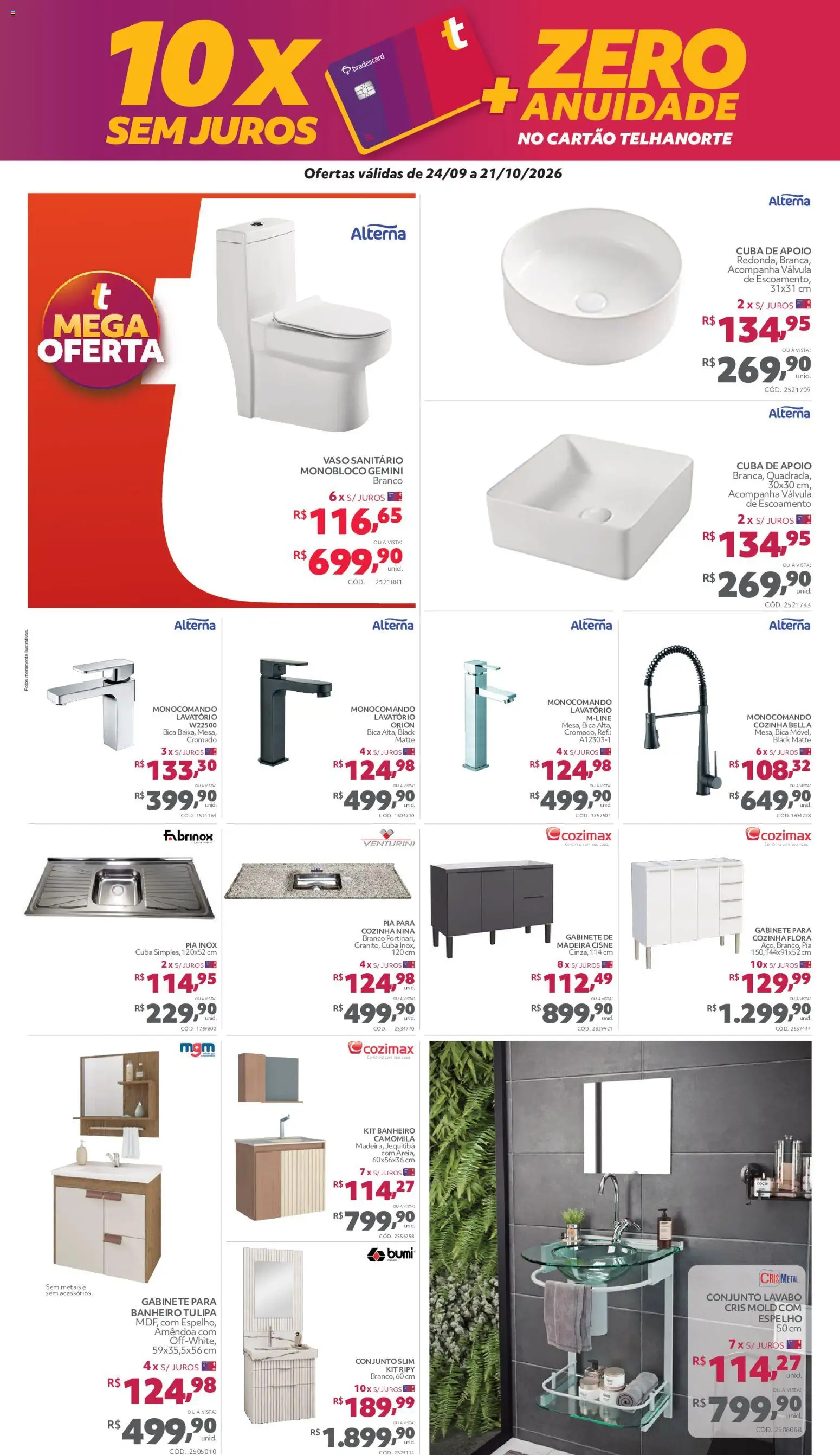Telhanorte Folheto - válido de 24/09/2026 | Página: 6 | Produtos: Vaso sanitário, Espelho, Vaso, Pia