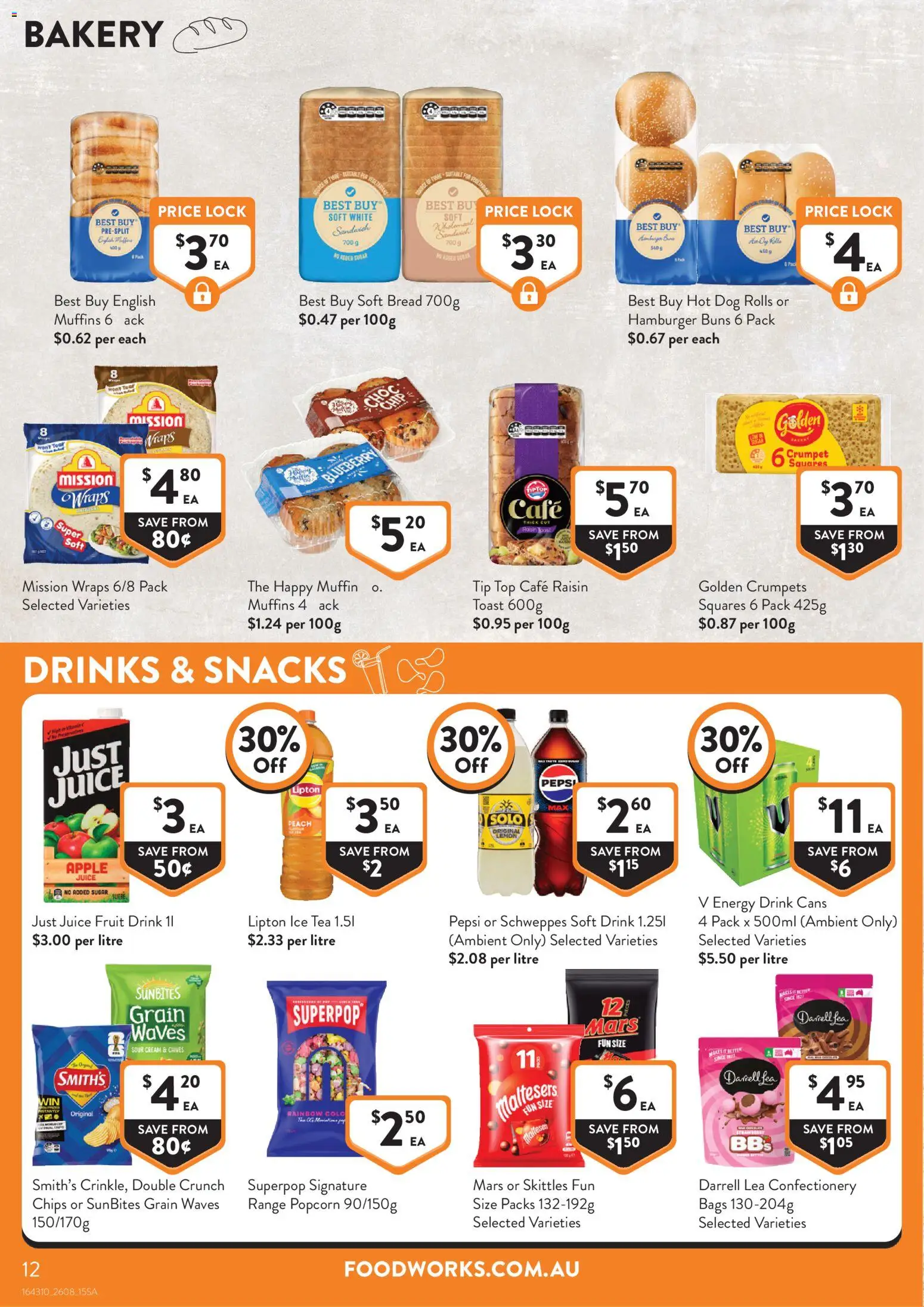 Foodworks catalogue - valid from 26/08/2026 | Page: 12 | Products: Hamburger, Energy drink, Juice, Muffins