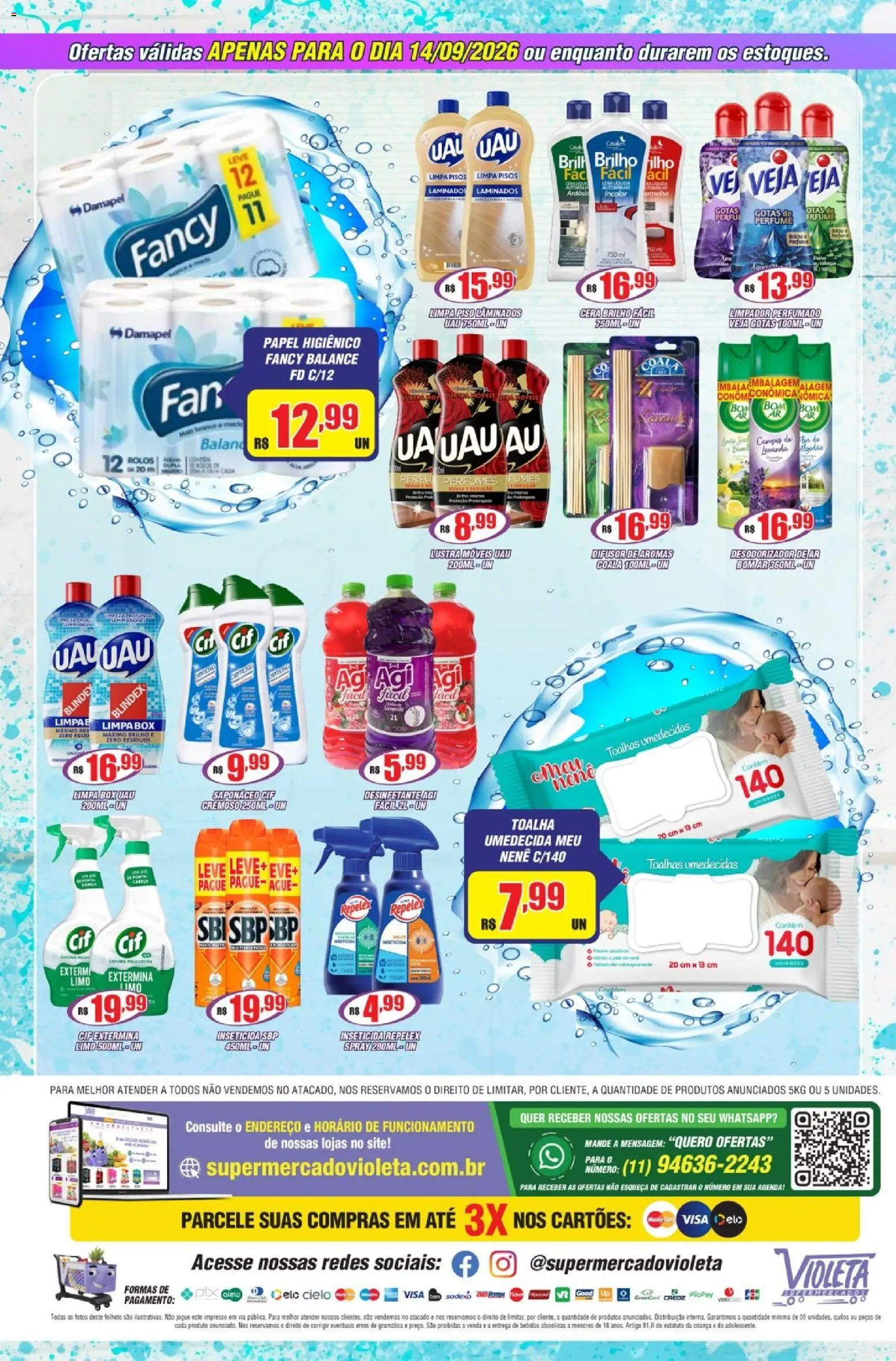 Violeta Supermercados Folheto - válido de 14/09/2026 | Página: 2 | Produtos: Saponáceo, Cera, Toalha umedecida, Desinfetante