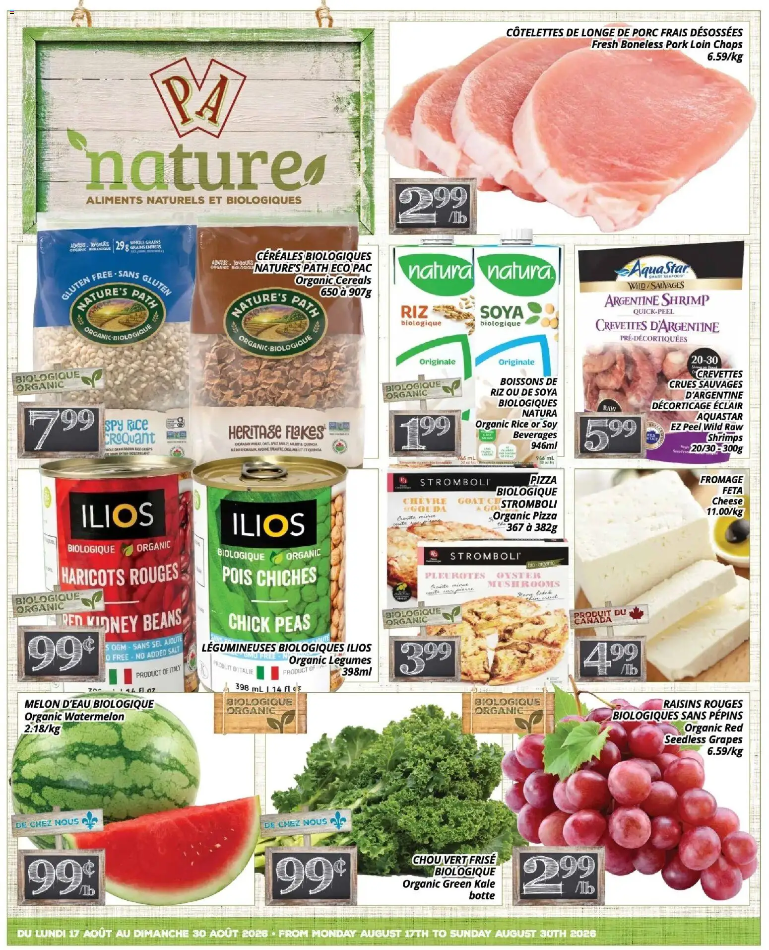Pa Supermarché flyer valid from Aug 17, 2026 | Page: 1 | Products: Legumes, Mushrooms, Grapes, Pork