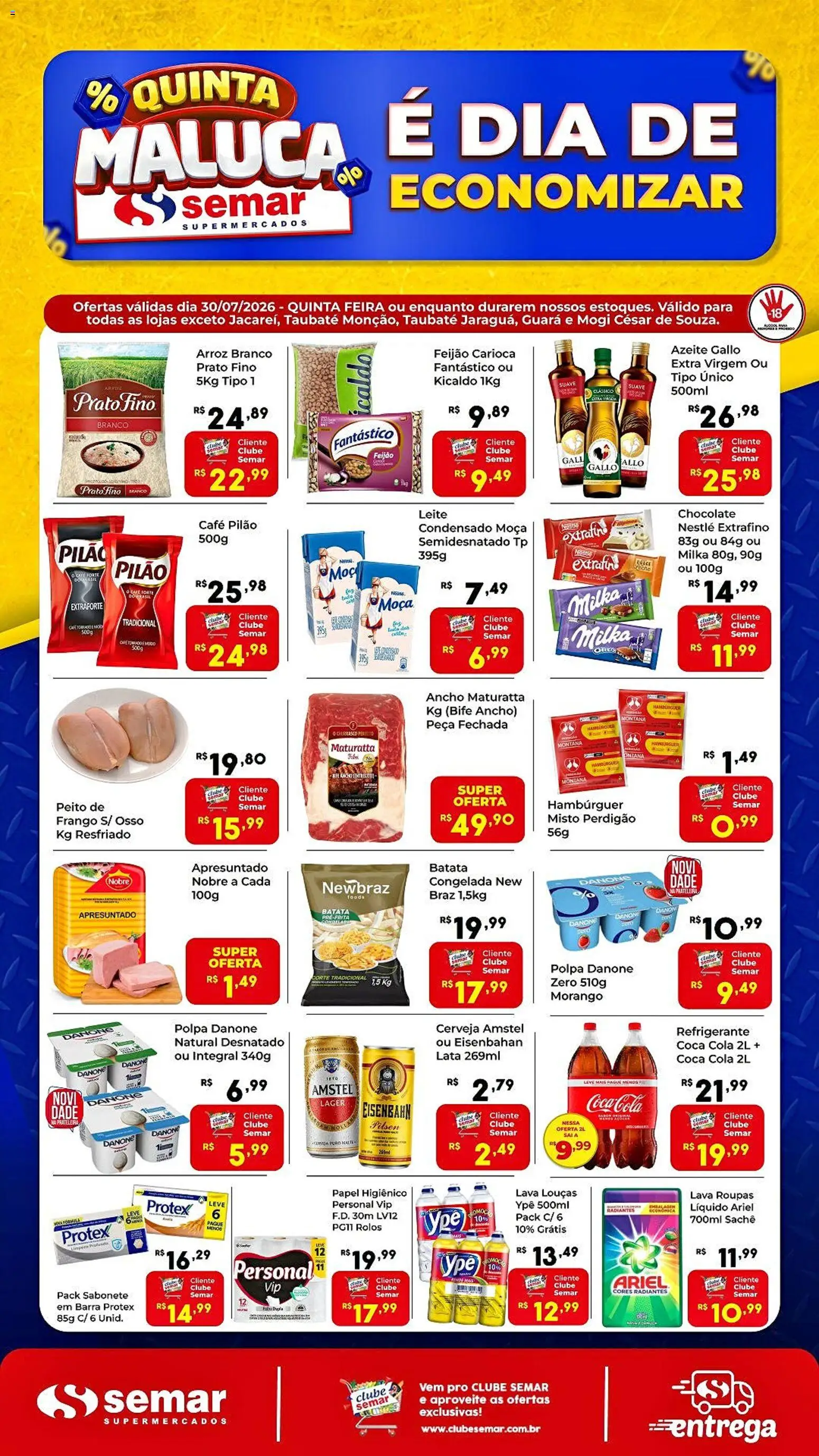 Semar Supermercado Folheto - válido de 30/07/2026 | Página: 1 | Produtos: Feijão, Leite, Refrigerante, Batata