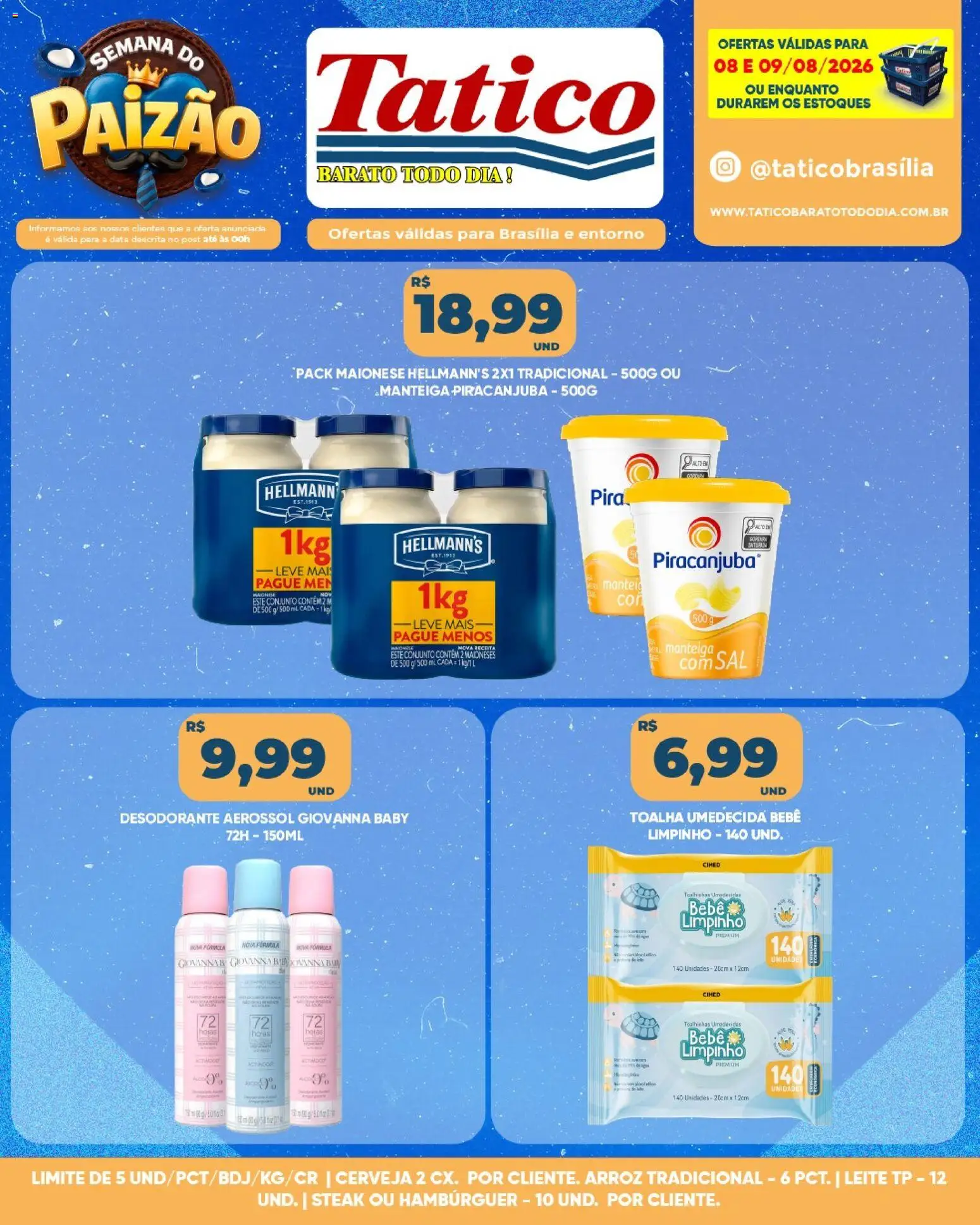 Tatico Folheto - válido de 08/08/2026 | Página: 8 | Produtos: Steak, Manteiga, Hambúrguer, Toalha umedecida