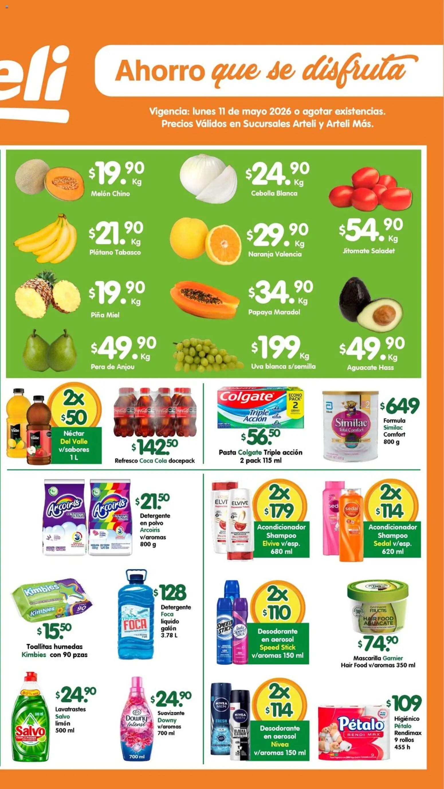 Nuevas ofertas de Arteli válidas en toda la República Mexicana desde el 11.05.2026. ¡Encuentra las mejores ofertas en Arteli folleto Tuxpan! | Página: 2 | Productos: Plátano, Detergente, Pera, Pasta
