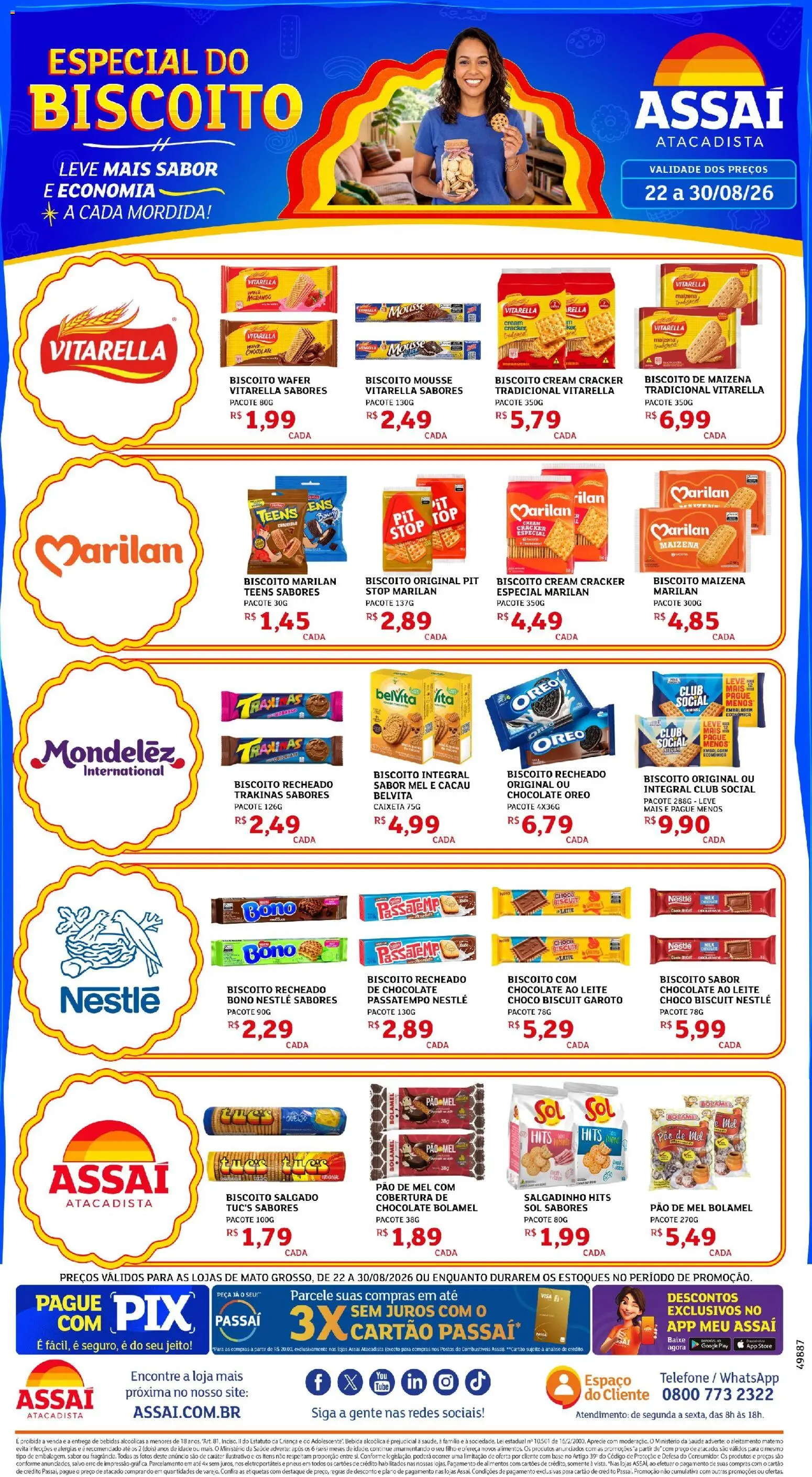 Assaí Atacadista Folheto - válido de 22/08/2026 | Página: 1 | Produtos: Pão de mel, Leite, Alimentos, Telefone