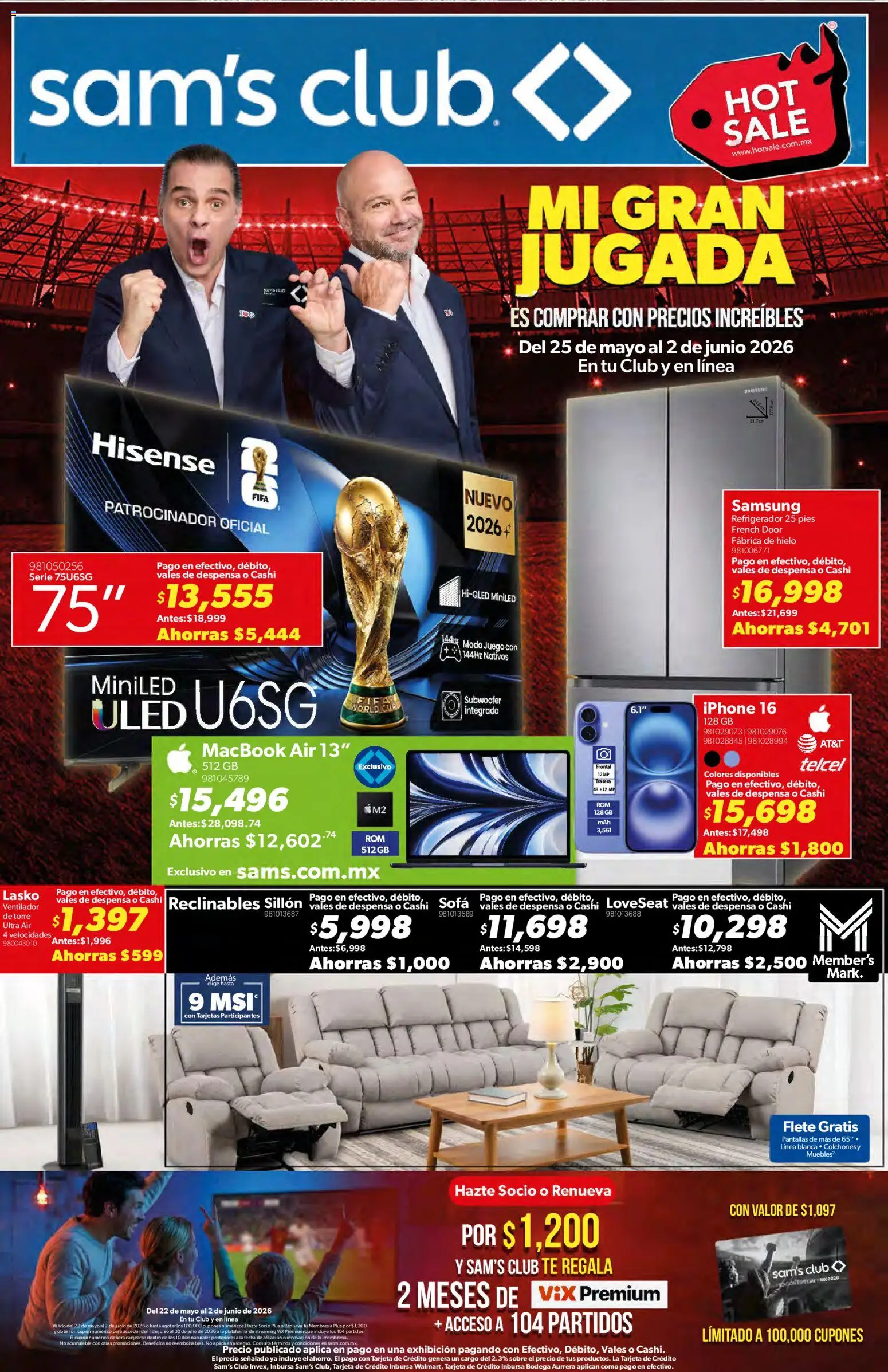 Nuevas ofertas de Sam's Club válidas en toda la República Mexicana desde el 25.05.2026. ¡Encuentra las mejores ofertas en Sam's Club Hot Sale! | Página: 1 | Productos: Ventilador, Despensa, Té, Sobre