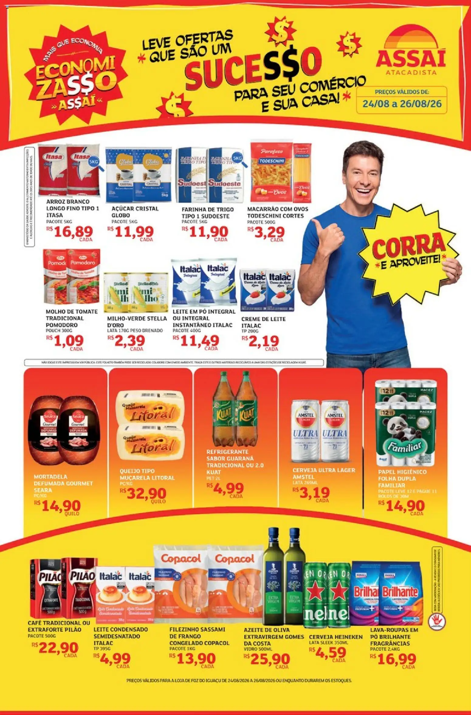 Assaí Atacadista Folheto - válido de 24/08/2026 | Página: 1 | Produtos: Leite, Muçarela, Creme, Azeite