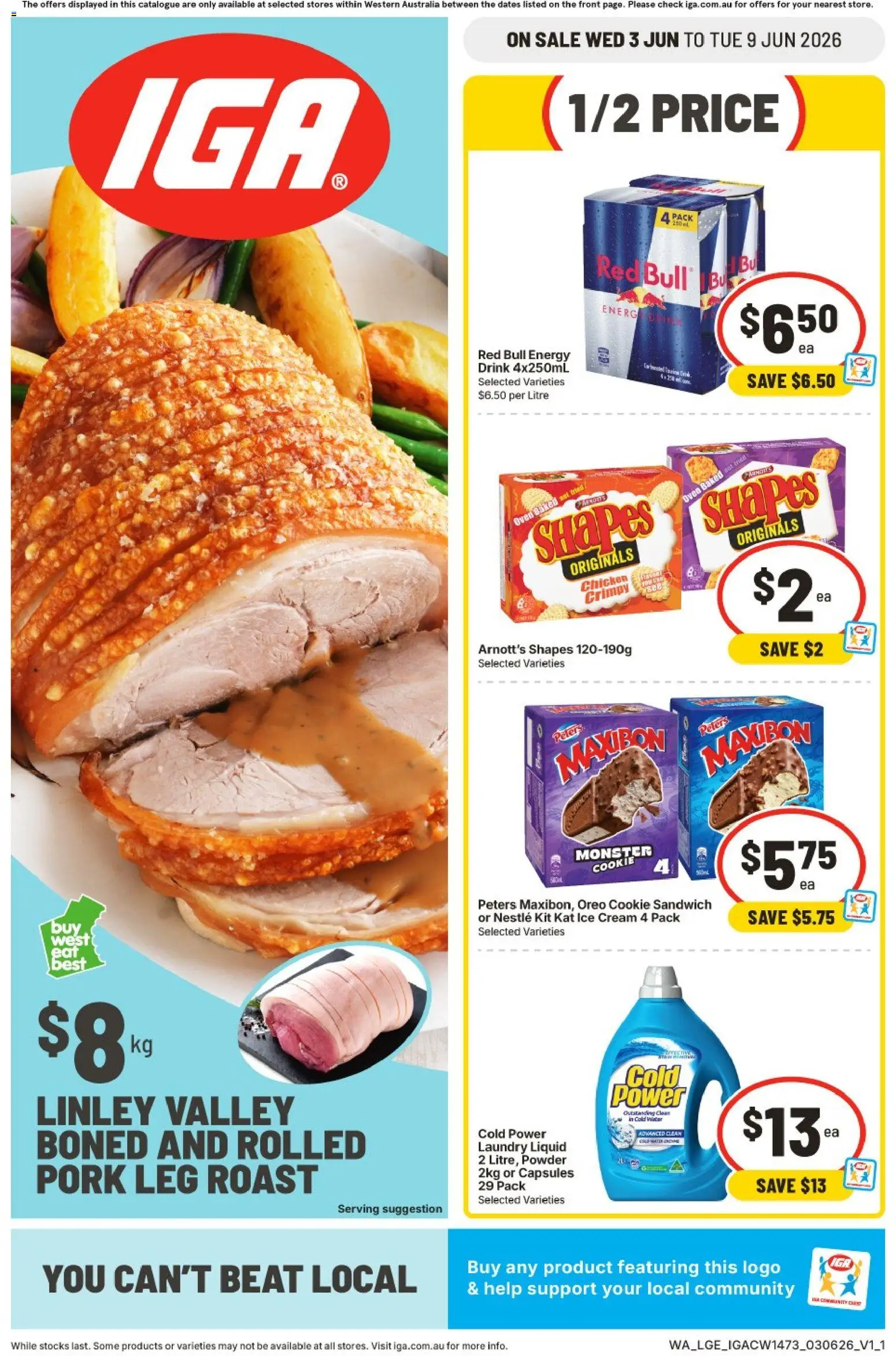 IGA catalogue - valid from 03.06.2026 | Page: 1 | Products: Powder, Chicken, Ice cream, Water