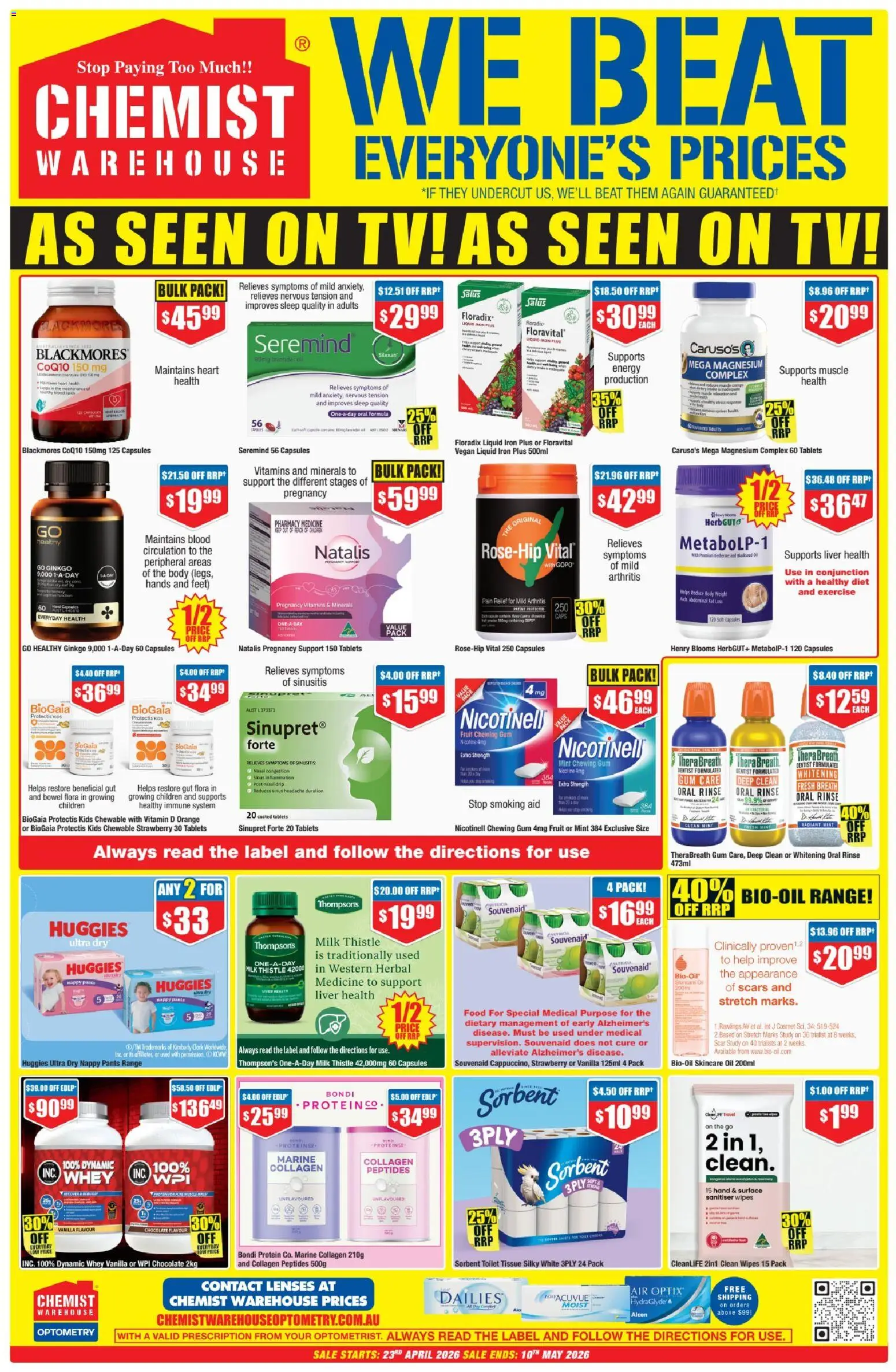 Chemist Warehouse catalogue - valid from 23.04.2026 | Page: 3 | Products: Toilet, Tv, Weight, Pain relief