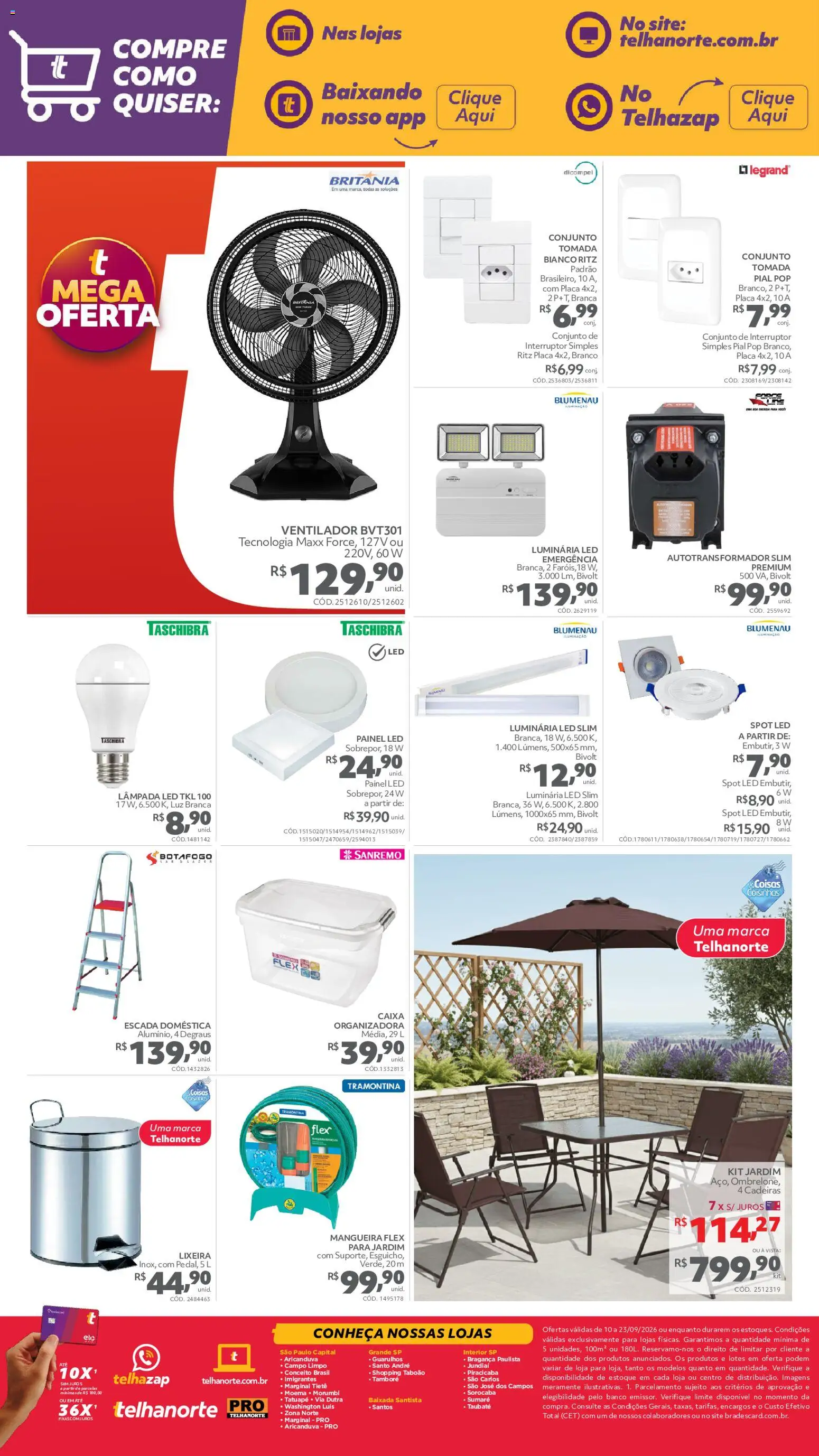Telhanorte Folheto - válido de 10/09/2026 | Página: 6 | Produtos: Ventilador, Lixeira, Lâmpada led, Luminária LED