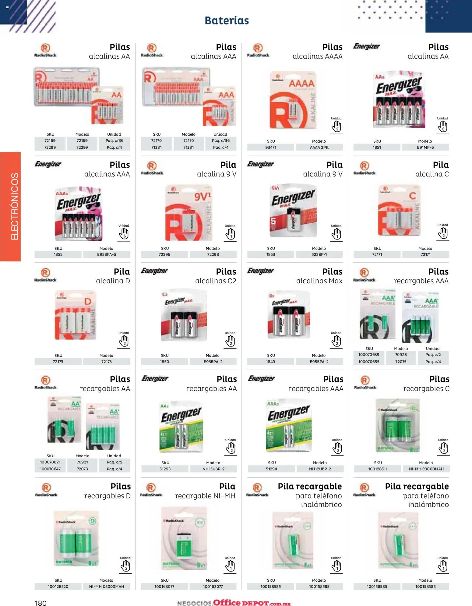 Nuevas ofertas de Office Depot válidas en toda la República Mexicana desde el 12/01/2026. ¡Encuentra las mejores ofertas en Office Depot catálogo 2026! | Página: 182 | Productos: Radio, Teléfono inalambrico, Teléfono, Pilas