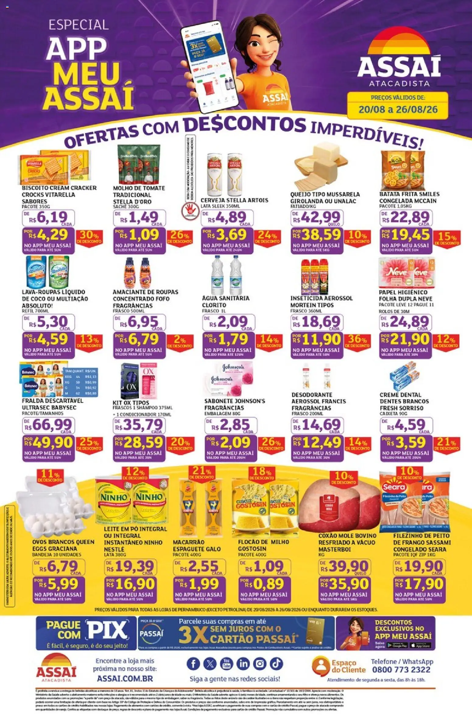 Assaí Atacadista Folheto - válido de 20/08/2026 | Página: 1 | Produtos: Amaciante de roupas, Creme, Cream cracker, Mussarela