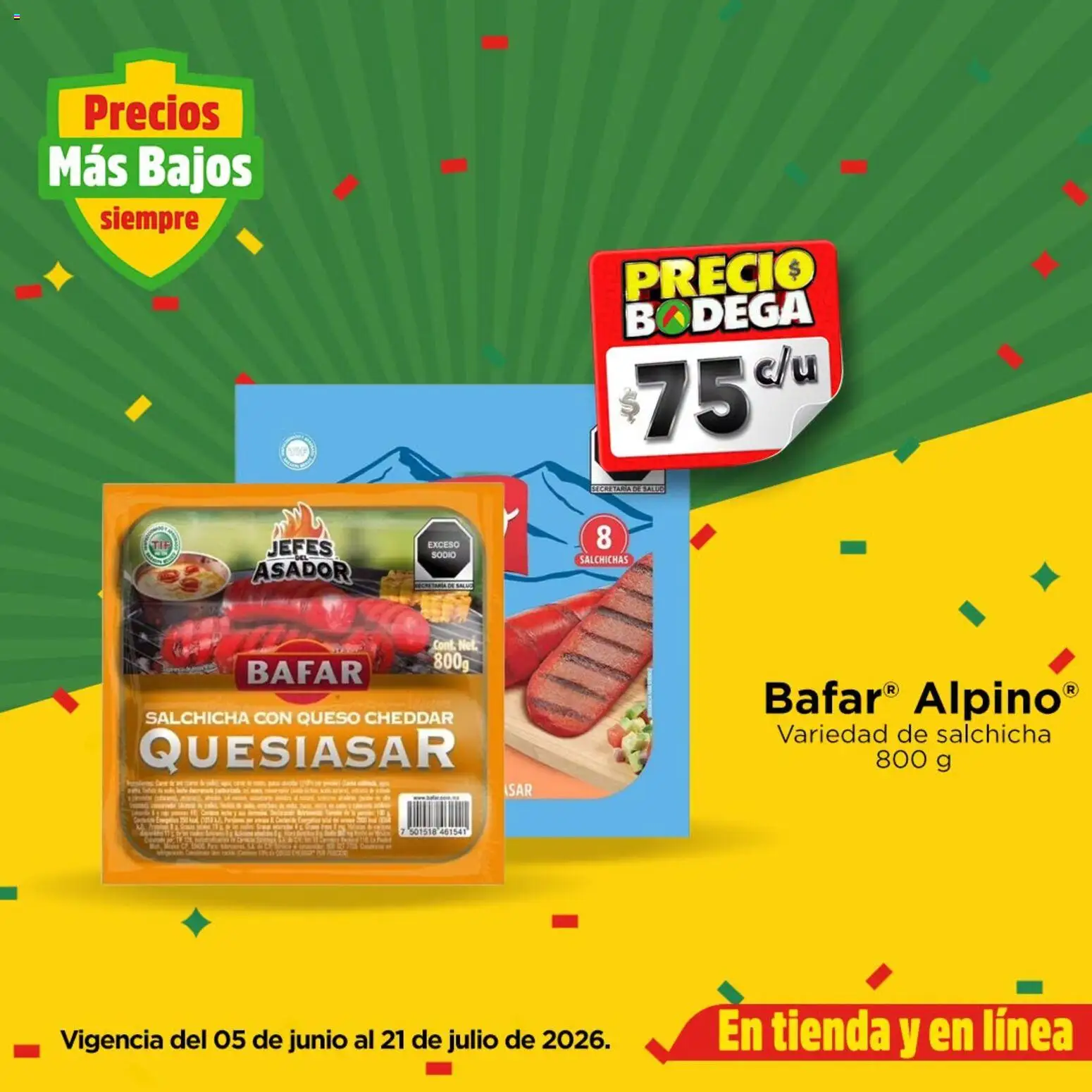 Nuevas ofertas de Bodega Aurrerá válidas en toda la República Mexicana desde el 05/06/2026. ¡Encuentra las mejores ofertas en Bodega Aurrerá folleto La emoción de los partidos ya empezó! | Página: 4 | Productos: Salchicha, Queso