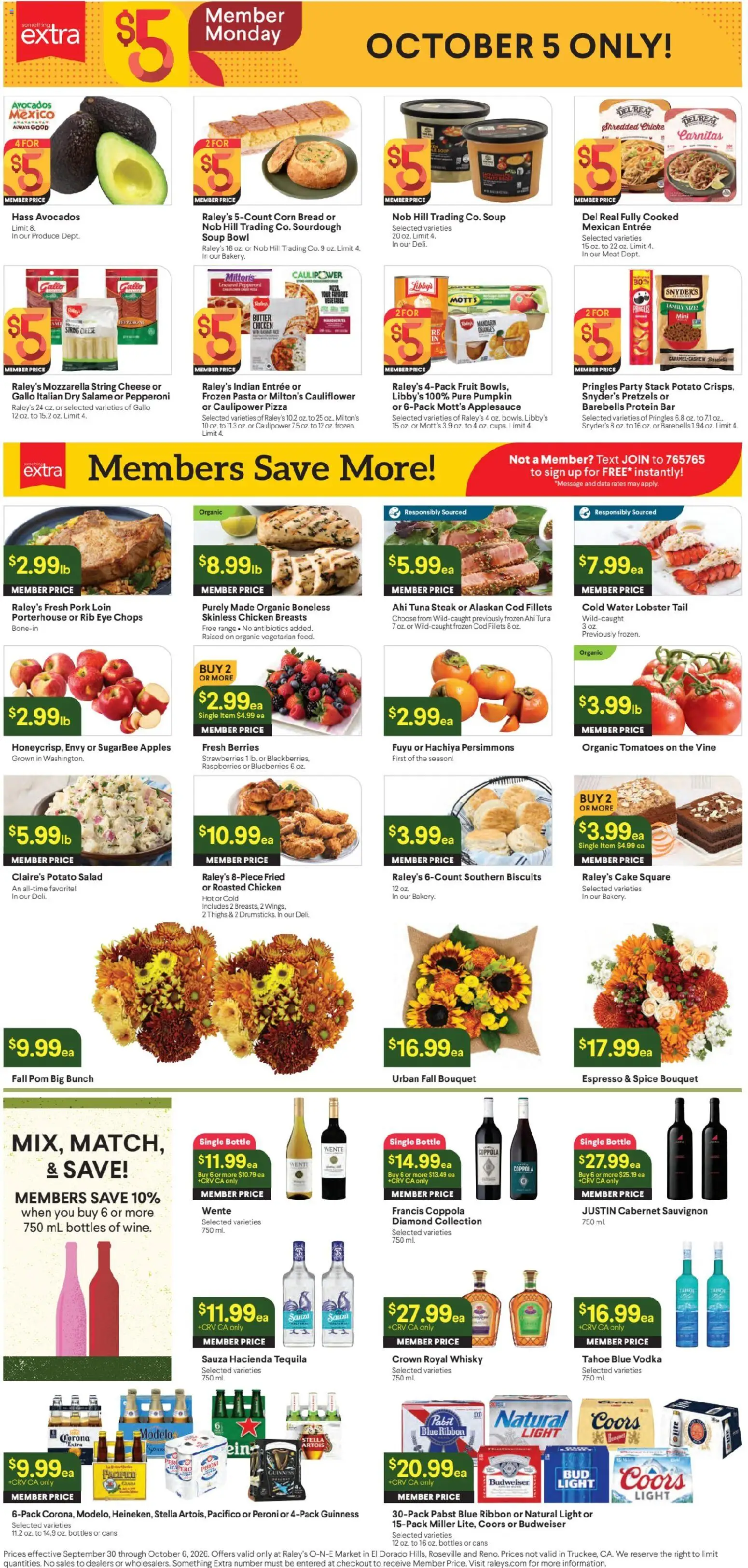 Raley's Ad - valid from 09/30/2026 | Page: 3 | Products: Corn, Pasta, Steak, Tuna steak