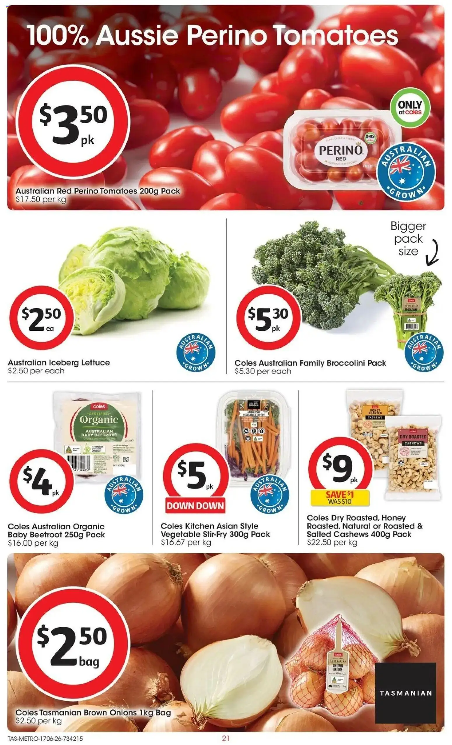 Coles catalogue - valid from 16.06.2026 | Page: 21 | Products: Lettuce, Tomatoes, Beetroot, Bag