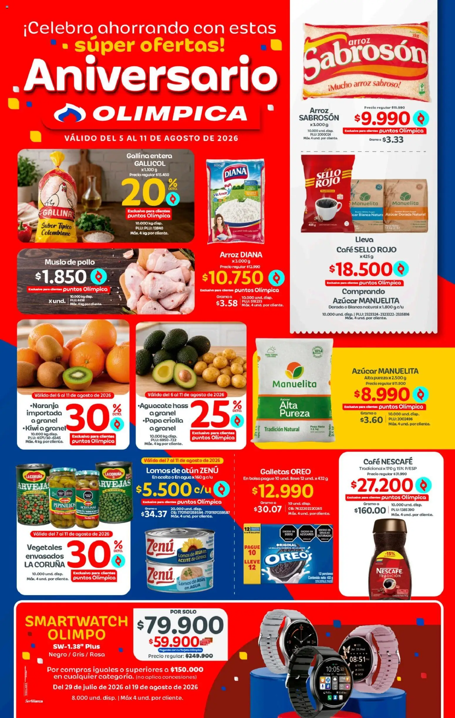 Olímpica revista - valida desde el 05/08/2026 | Página: 1 | Productos: Pollo, Galletas, Atún, Aceitunas