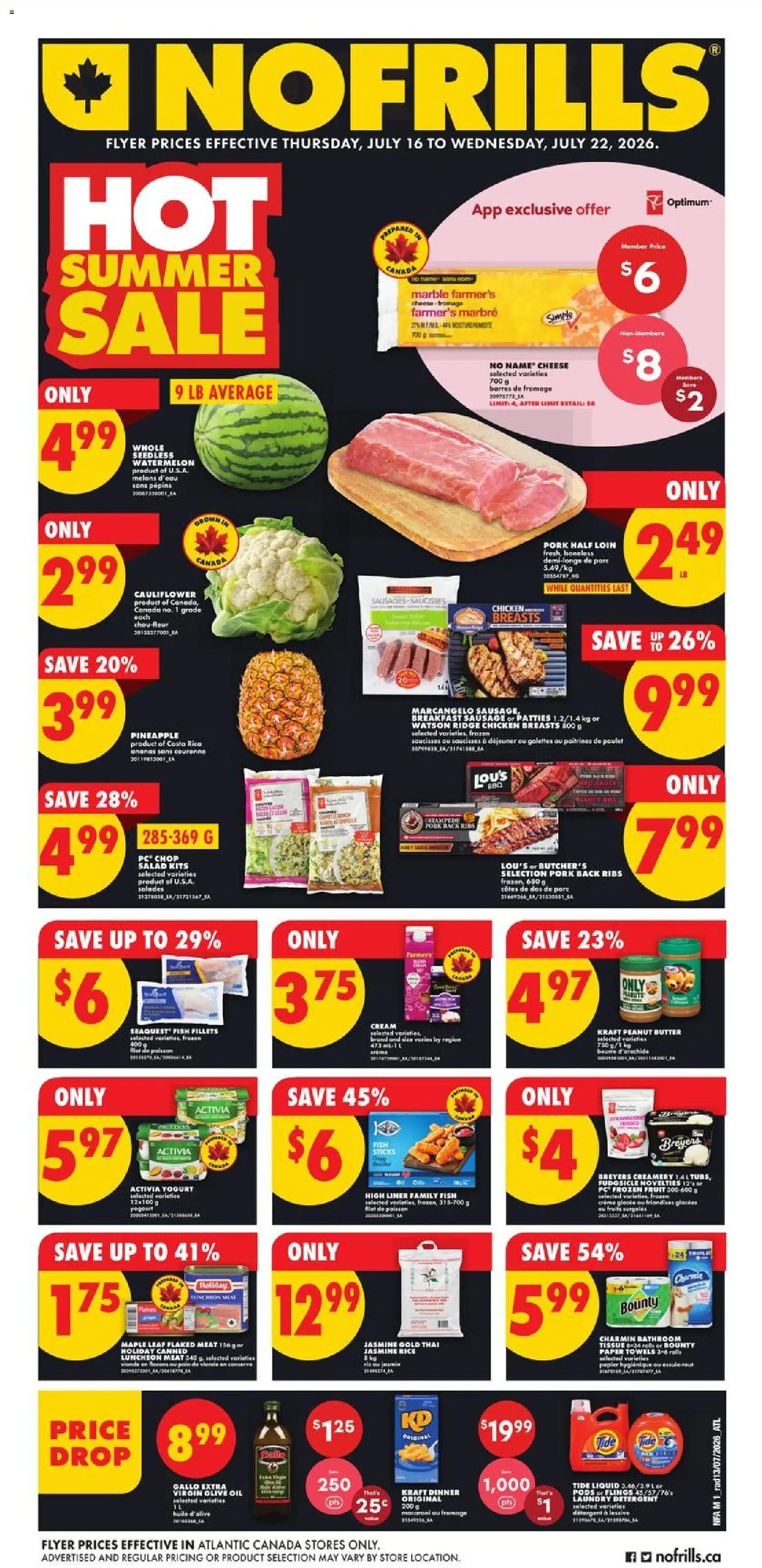 No Frills flyer valid from Jul 16, 2026 | Page: 1 | Products: Cream, Salad, Butter, Pork