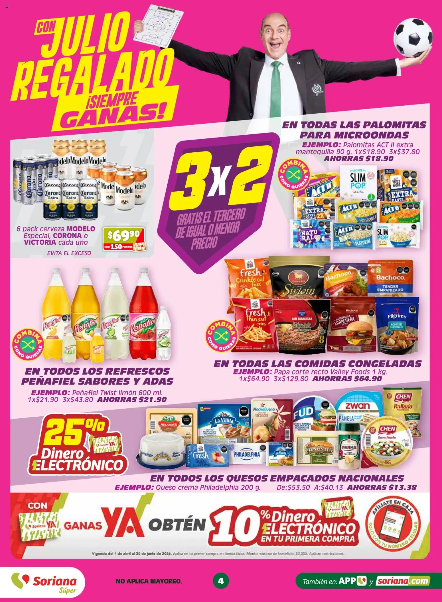 Nuevas ofertas de Soriana válidas en toda la República Mexicana desde el 19.05.2026. ¡Encuentra las mejores ofertas en Soriana Con Julio Regalado siempre ganas Súper Nacional! | Página: 4 | Productos: Papa, Crema, Limón, Microondas