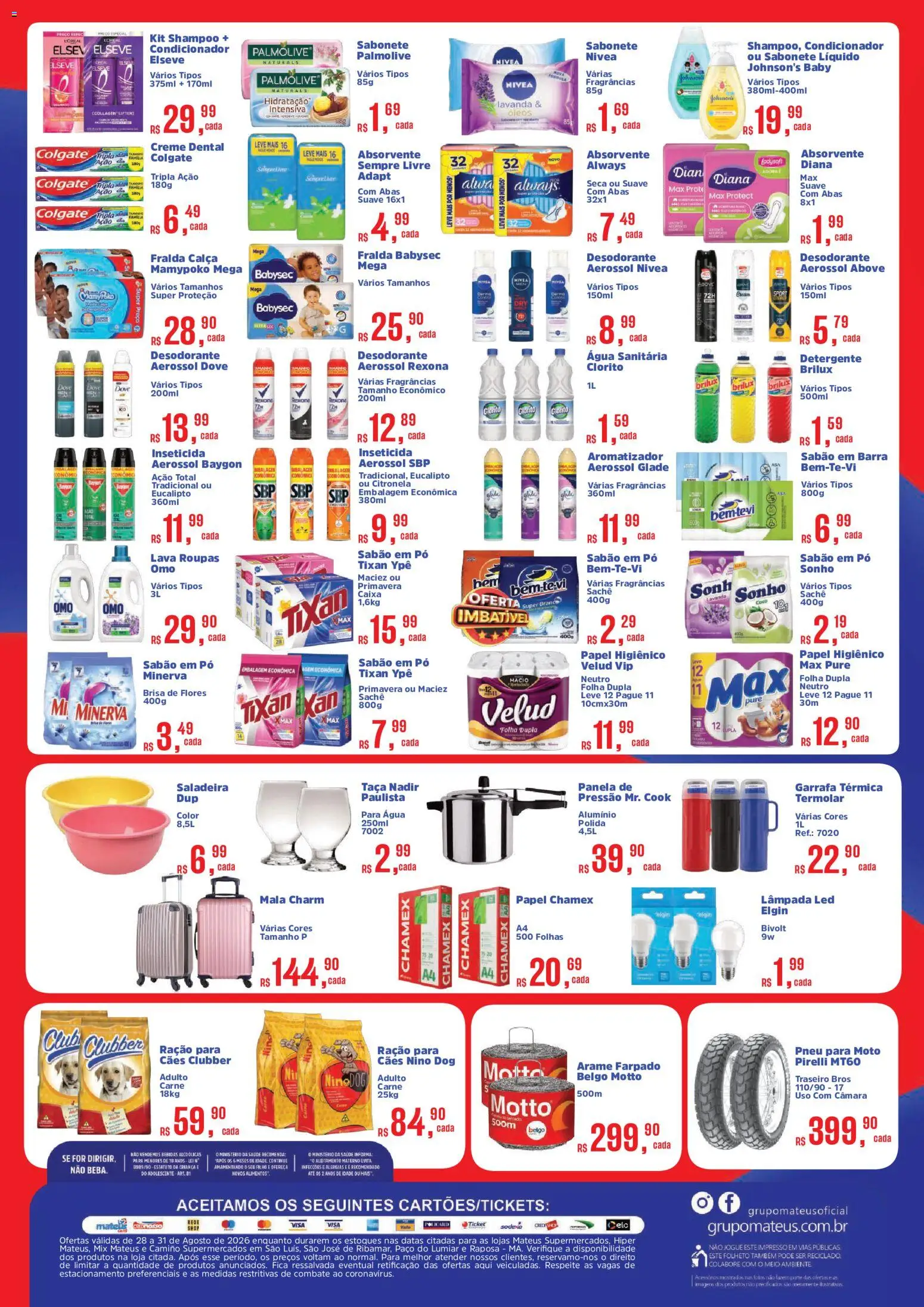 Mateus Folheto - válido de 28/08/2026 | Página: 4 | Produtos: Bebidas, Absorvente, Papel higiênico, Inseticida
