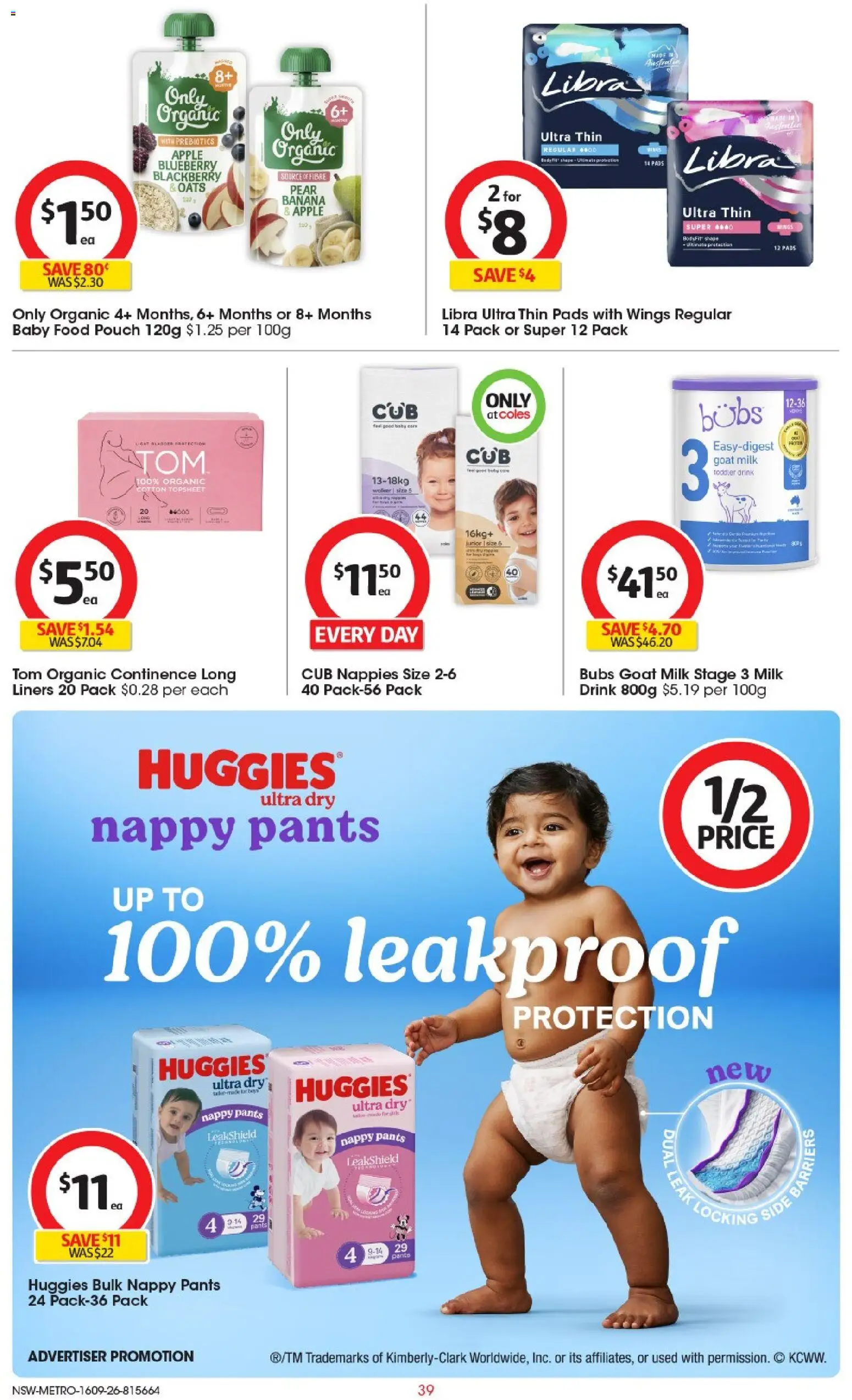 Coles catalogue - valid from 16/09/2026 | Page: 40 | Products: Food, Milk, Pear, Diapers
