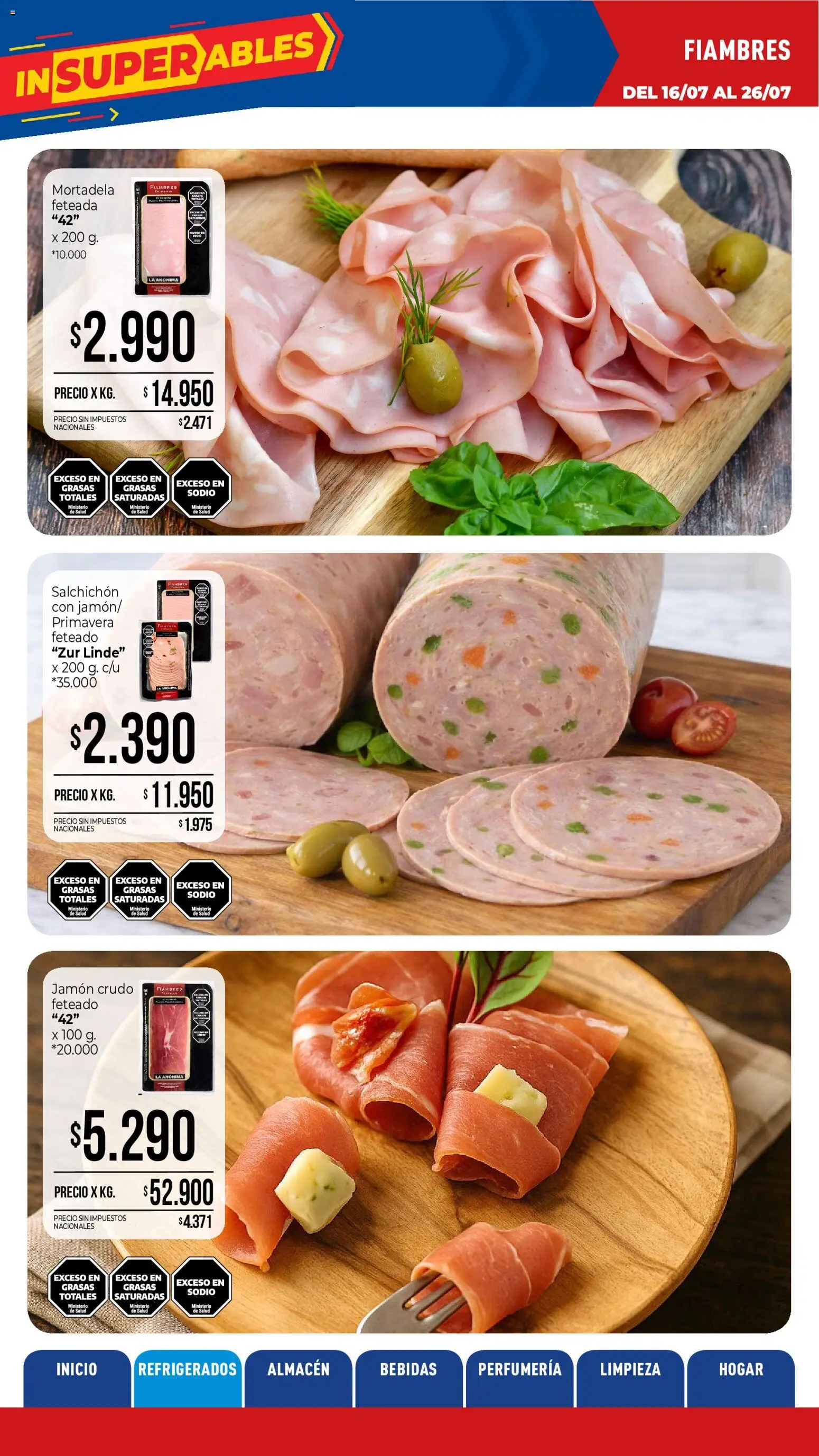 La Anonima catálogo │ válido desde el 16/07/2026 | Página: 3 | Productos: Jamón crudo, Mortadela, Jamón