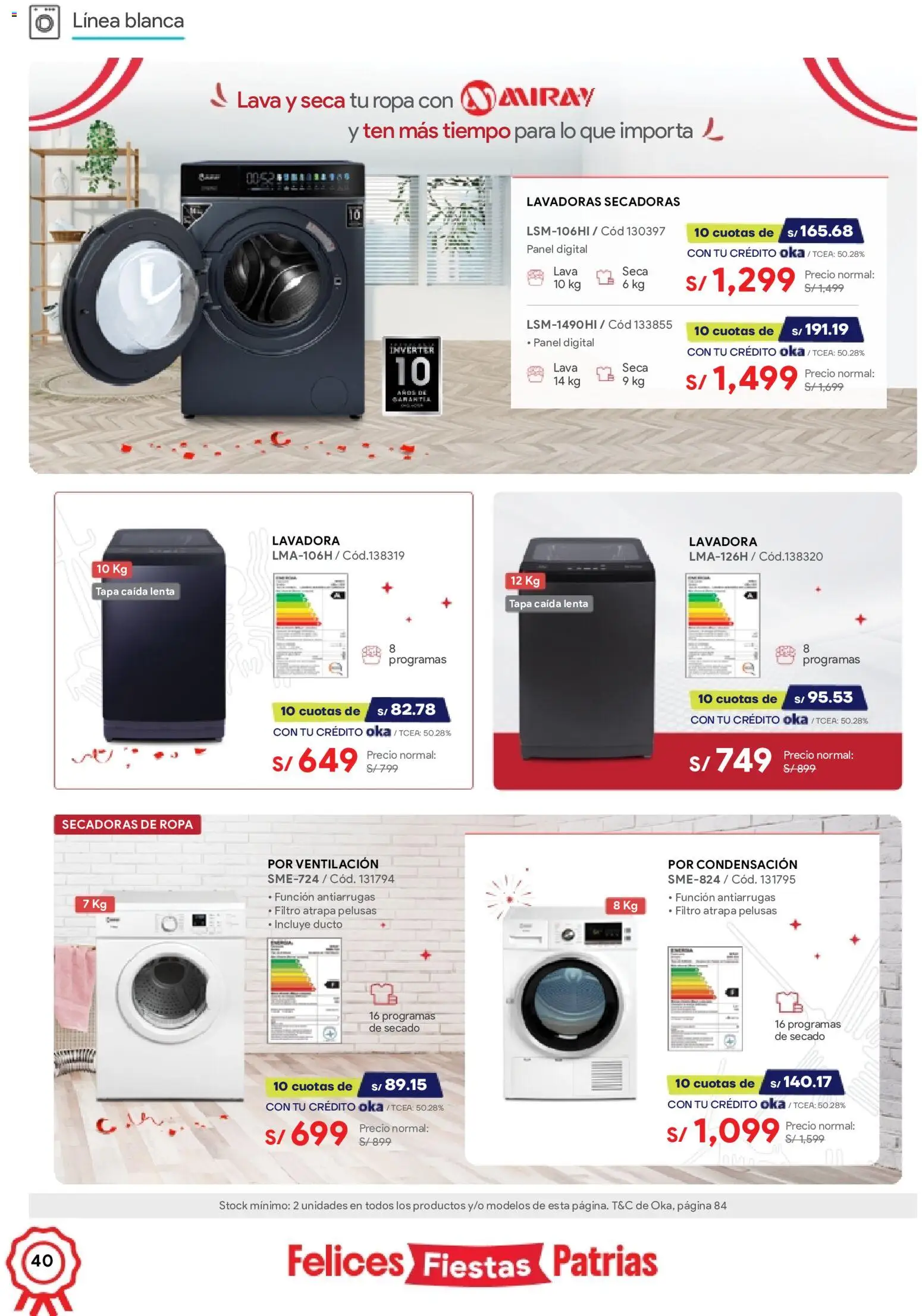 Catálogo Hiraoka válido desde 11/07/2026 | Página: 40 | Productos: Ropa, Lavadora