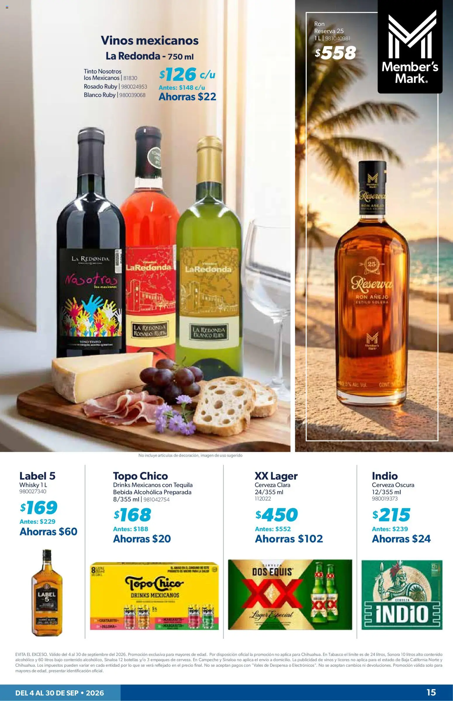 Nuevas ofertas de Sam's Club válidas en toda la República Mexicana desde el 04/09/2026. ¡Encuentra las mejores ofertas en Sam's Club catálogo Momento para consentirte! | Página: 15 | Productos: Ron, Cerveza, Tequila, Whisky