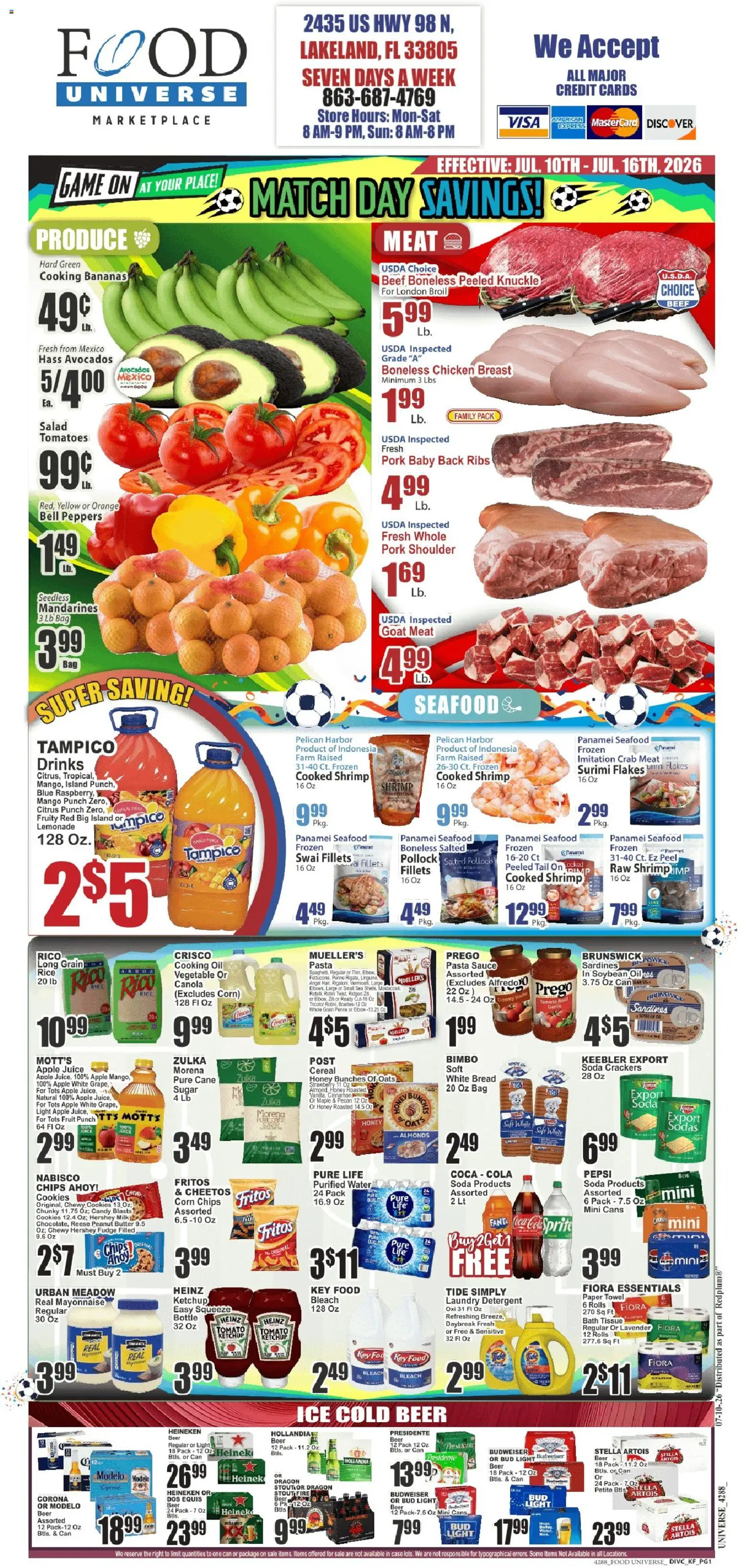 Food Universe Weekly Ad - valid from 07/10/2026 | Page: 1 | Products: Bread, Sauce, Seafood, Bag