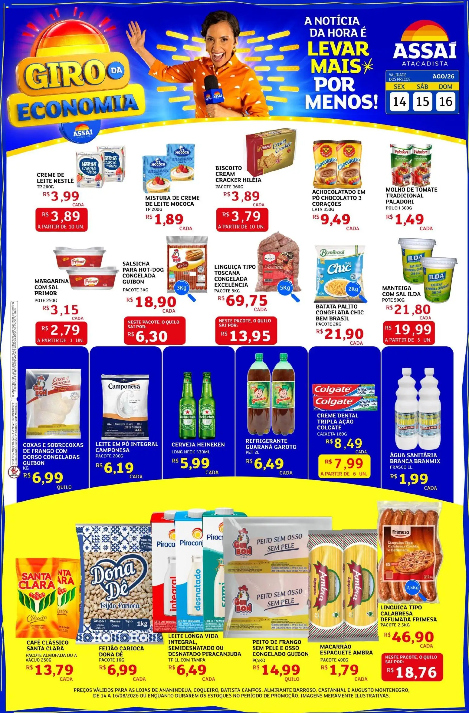 Assaí Atacadista Folheto - válido de 14/08/2026 | Página: 1 | Produtos: Tomate, Leite, Batata, Água sanitária