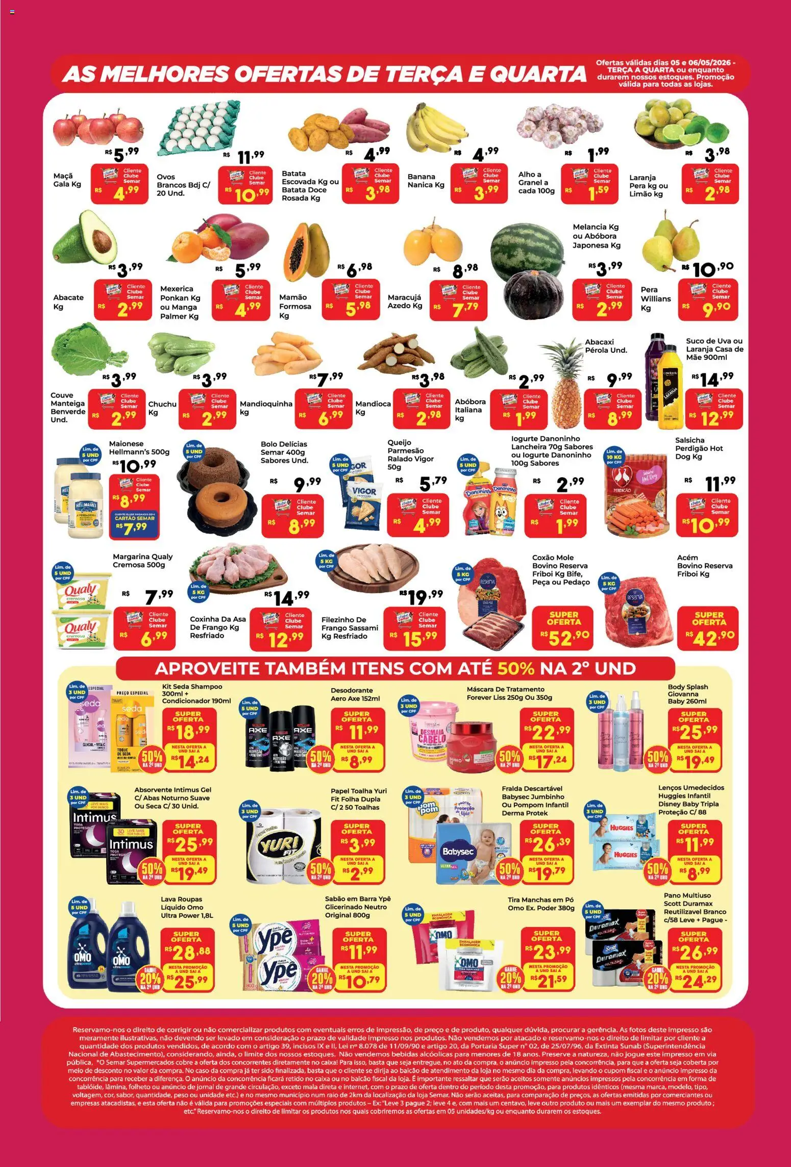 Semar Supermercado Folheto - válido de 05.05.2026 | Página: 2 | Produtos: Papel toalha, Condicionador, Tira manchas, Salsicha