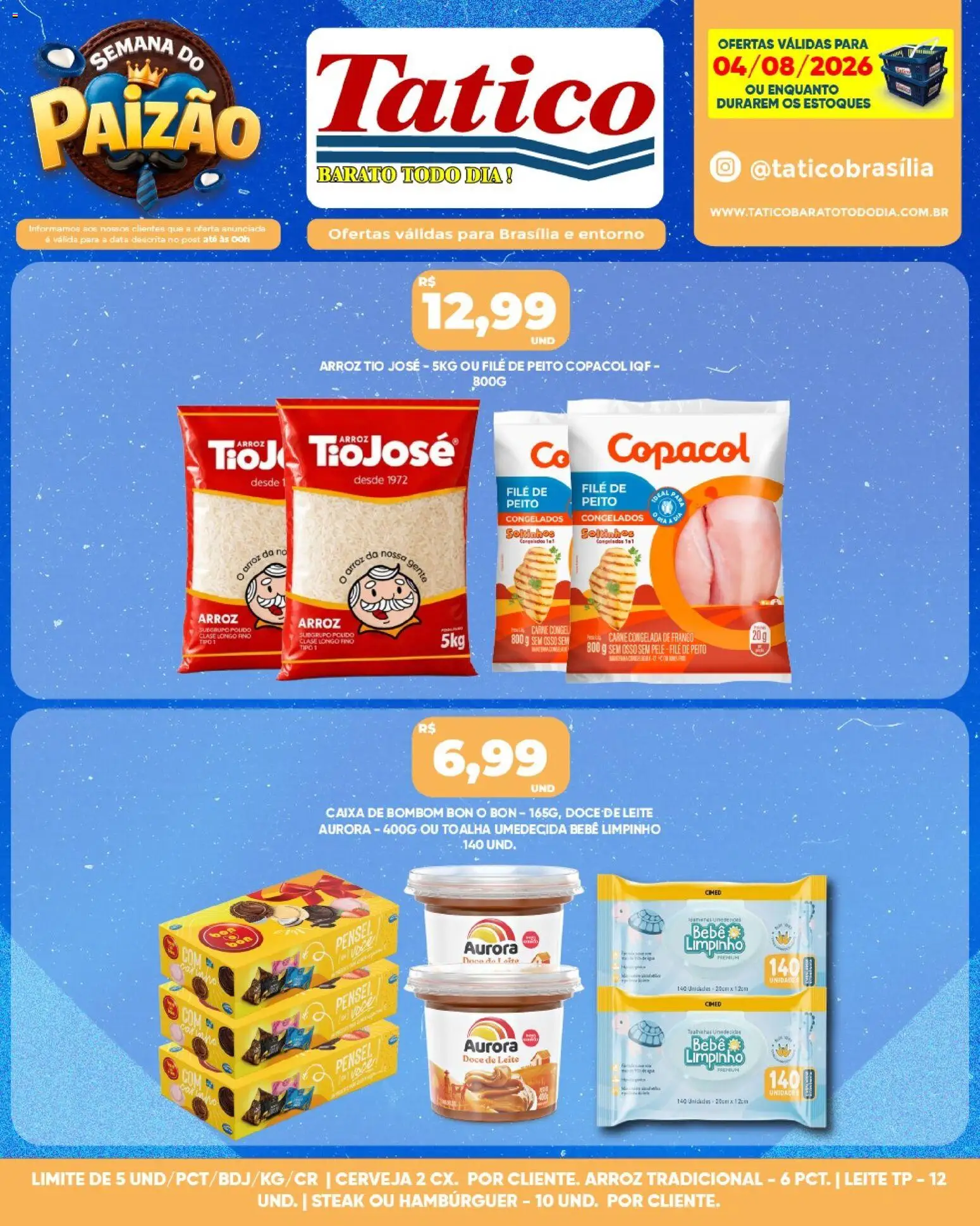 Tatico Folheto - válido de 04/08/2026 | Página: 7 | Produtos: Leite, Carne, Hambúrguer, Doce de leite